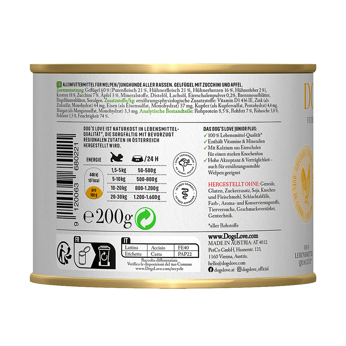 Dog‘s Love Junior boeuf, carotte & sauge, 200g