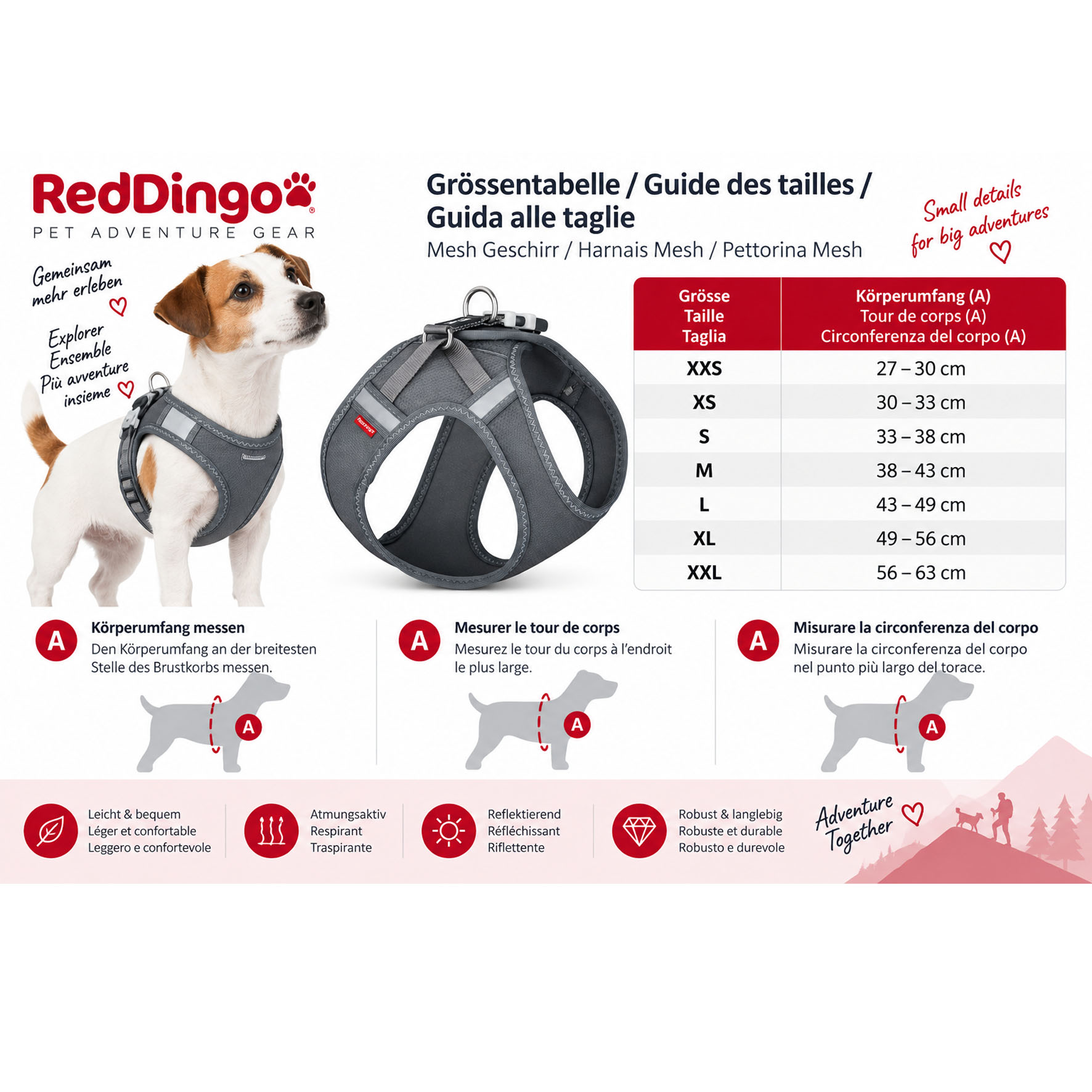 Pettorina per cani RedDingo Mesh, M - circonferenza torace 38-43 cm, coolgrey