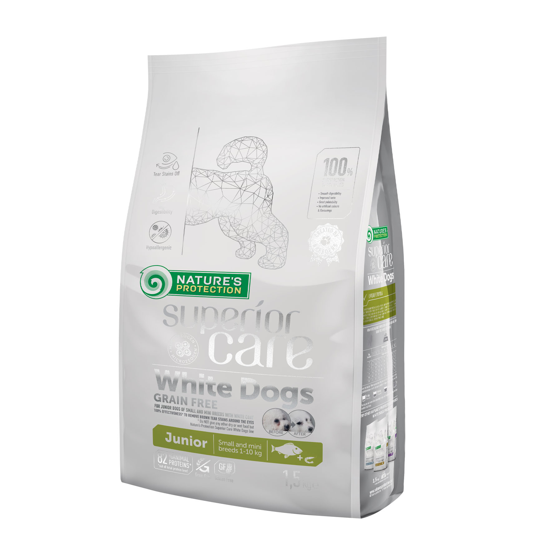 Superior Care White Dogs Small & Mini, poisson blanc, junior, 1,5 kg