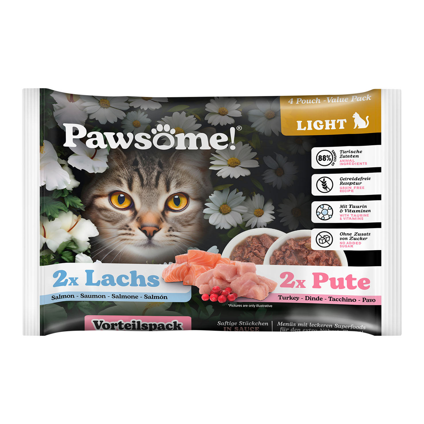 Pawsome Adult light 2xLachs & 2xTruthahn, 4x85g