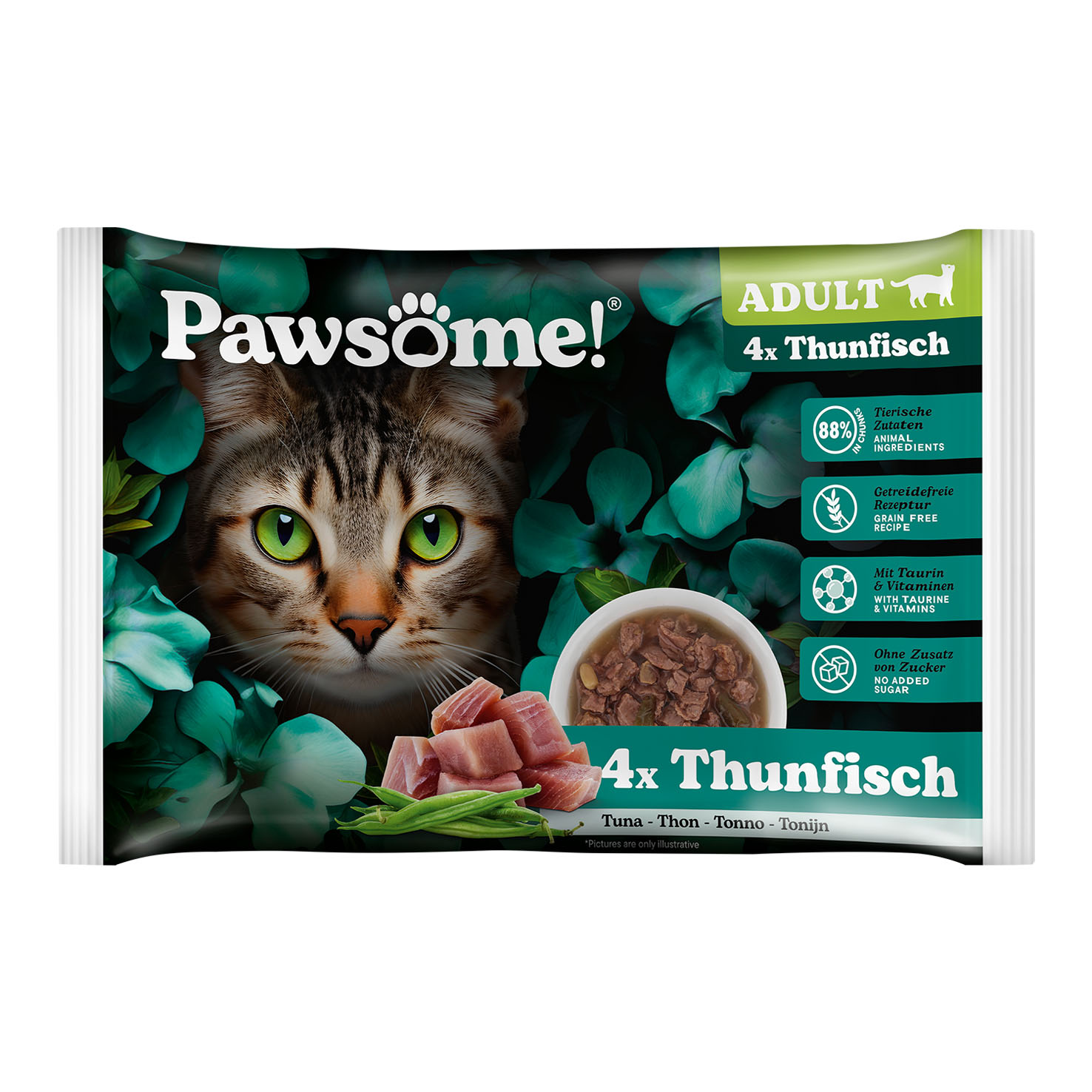 Pawsome Adult Thunfisch 4 x 85g, Flowpack