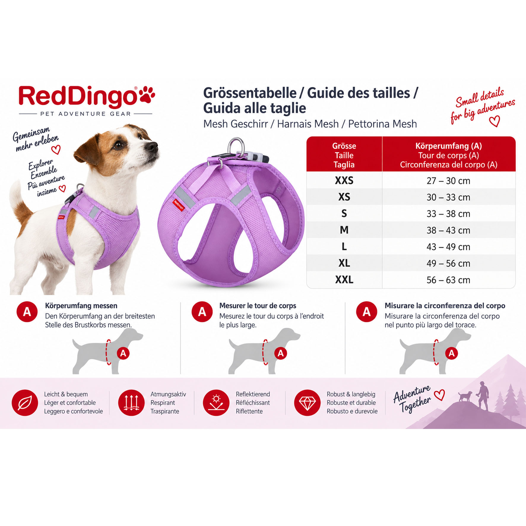 RedDingo Hundegeschirr Mesh, XL - 49-56cm Körperumfang, mauve