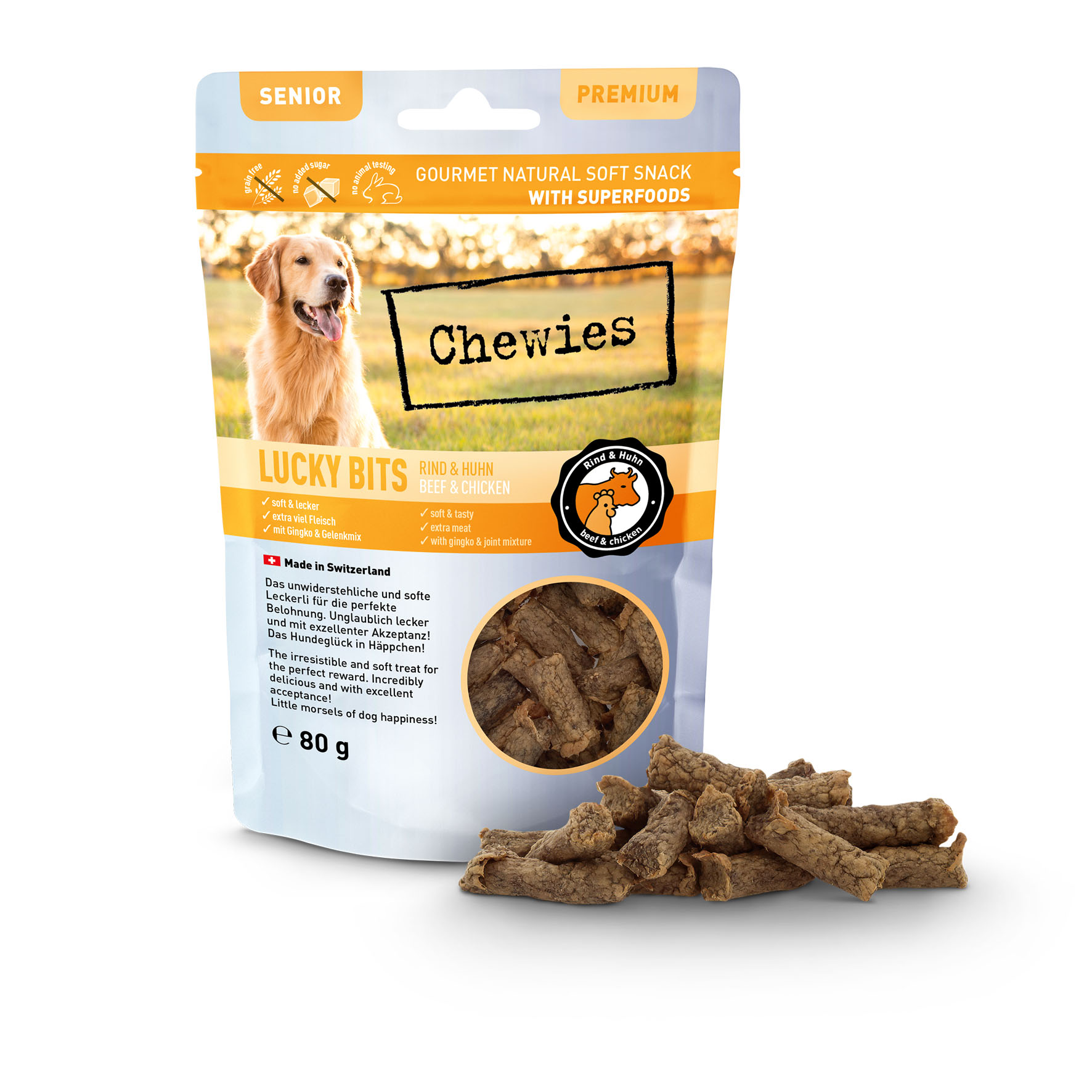 Chewies Lucky Bits Rind & Huhn Senior 80g