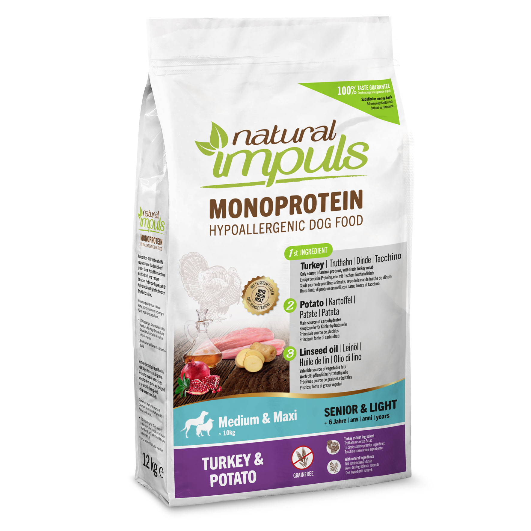 Natural Impuls Adult Medium & Maxi - Senior & Light - Dinde & pommes de terre, 12 kg