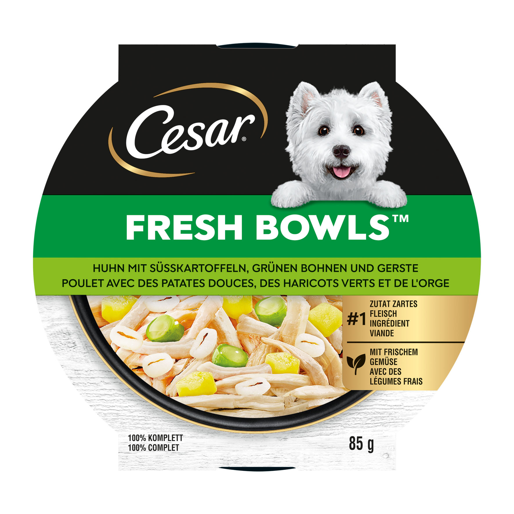 CESAR Fresh Bowls Pollo con patate dolci, fagiolini verdi e orzo, 85 g