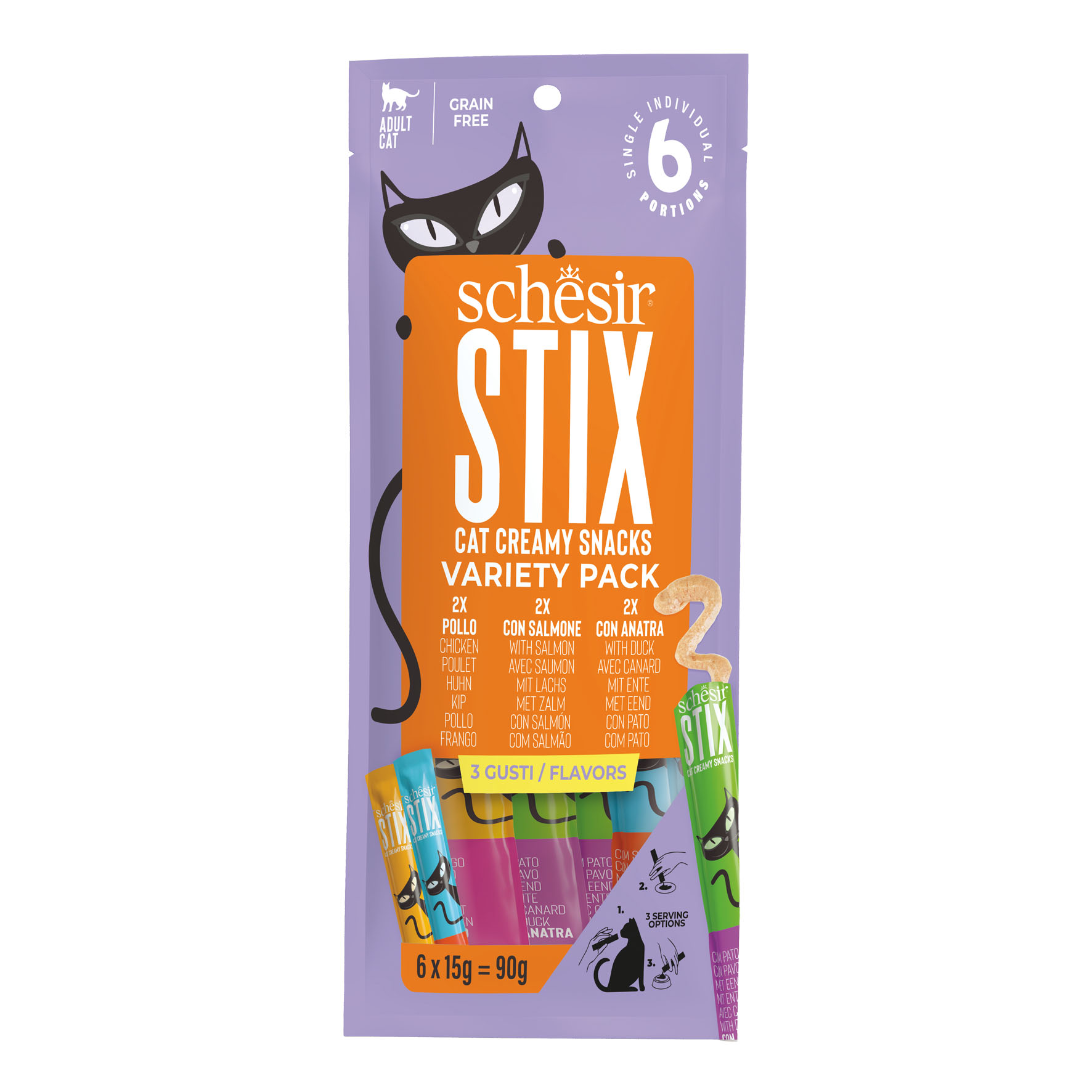 Schesir Stix creamy snacks variety Pack, 6x15g