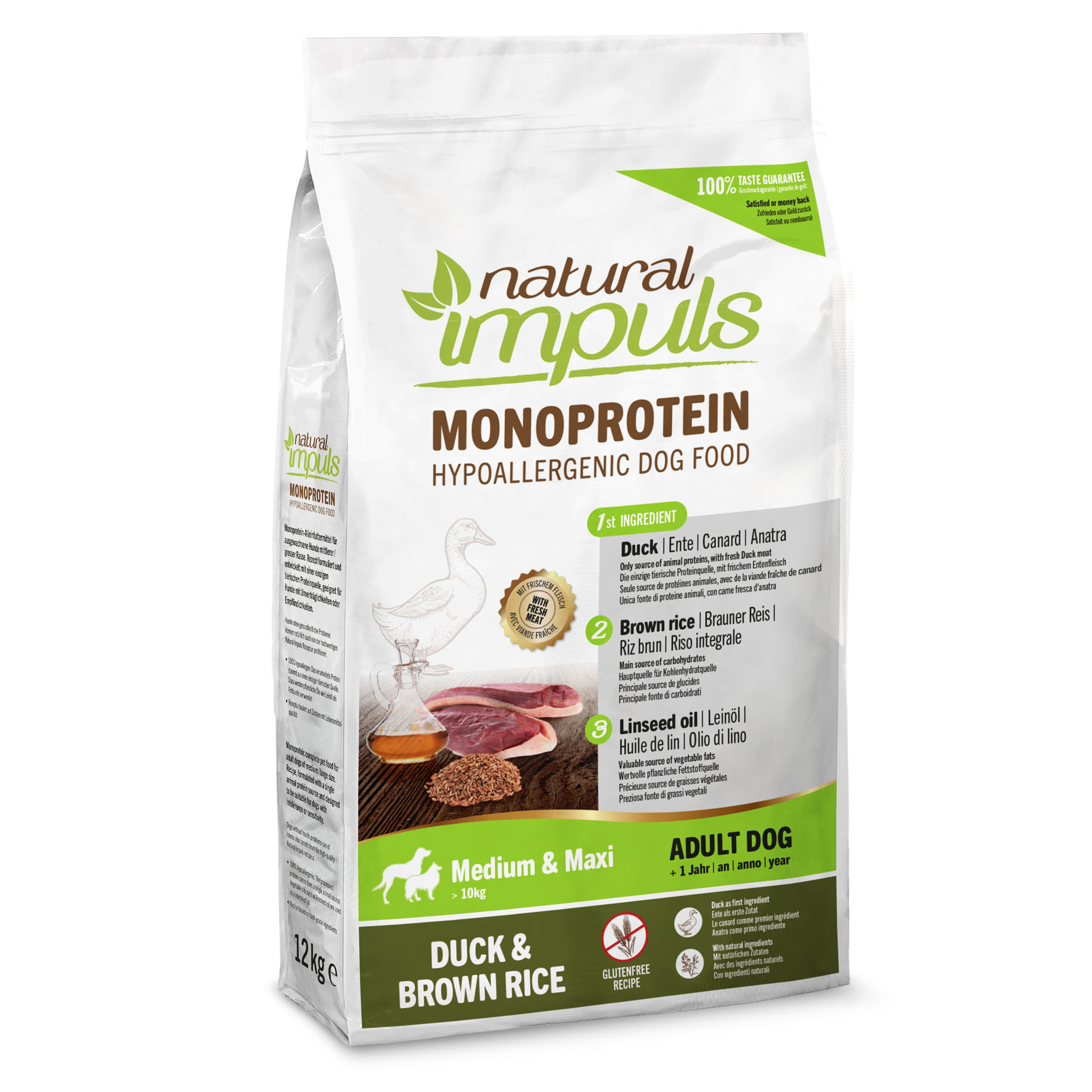 Natural Impuls Adult Medium & Maxi - Canard & riz brun, 12 kg