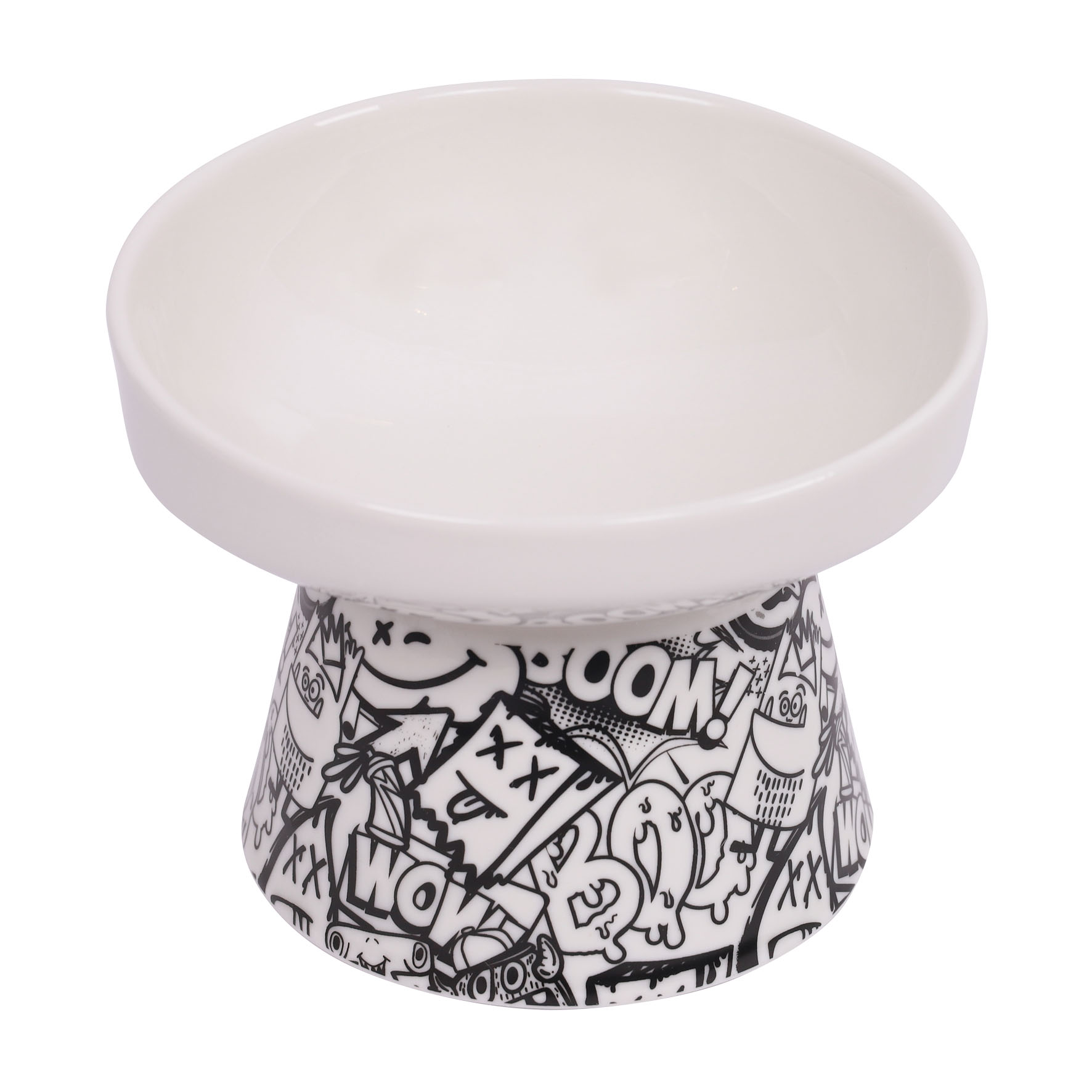 M-Pets  Keramik-Näpfe auf Podest, weiss+schwarz M:12x15.5x12.5cm/250ml