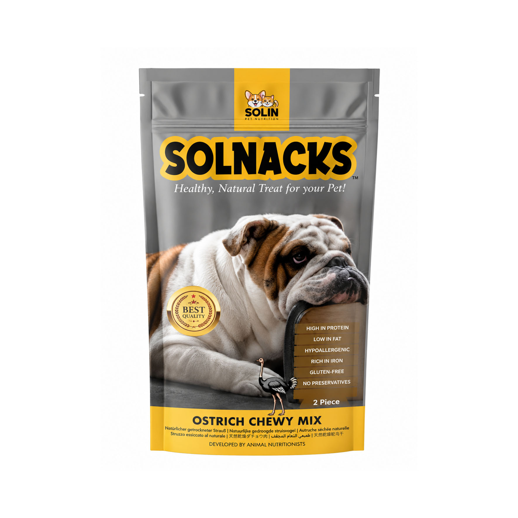 Solnacks Dog Ostrich Chewy Mix, 2 pièces