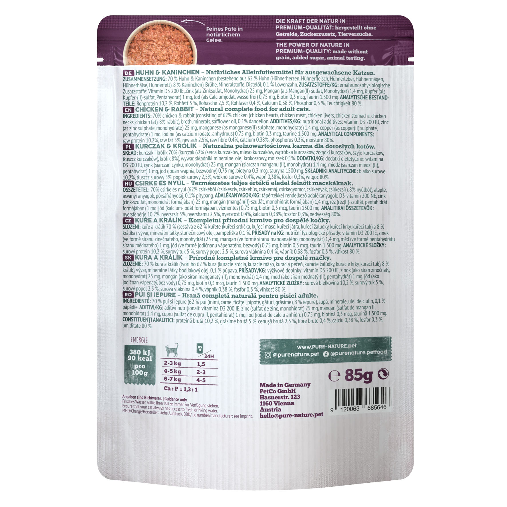 PureNature Poulet et Lapin avec Pissenlit, 85g