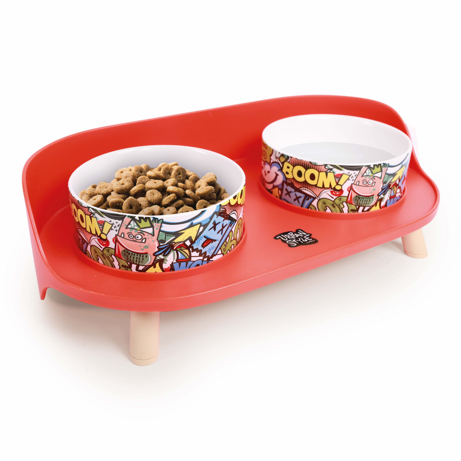 M-Pets Erhöhter Futternapf, rot, 450ml x 2