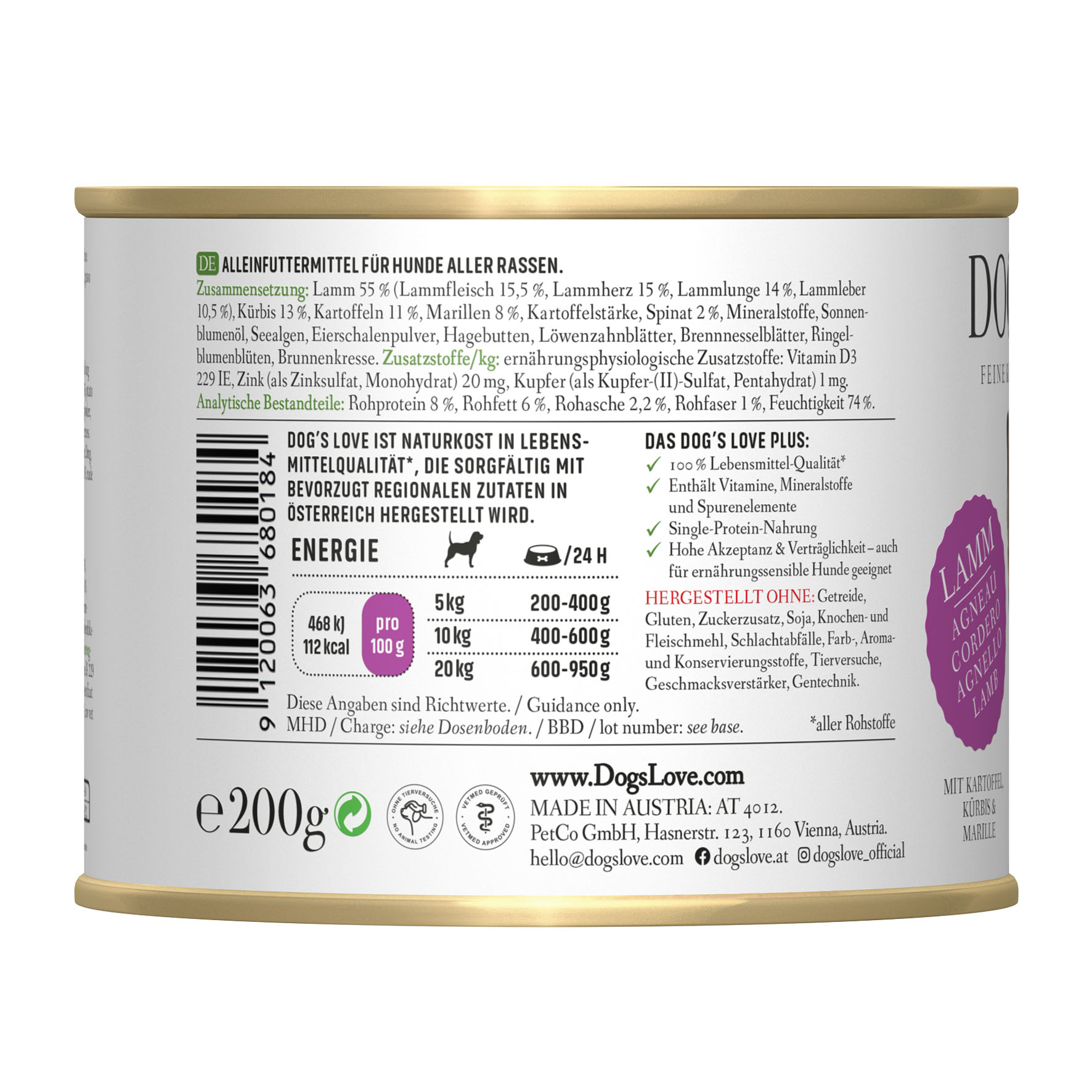 Dog‘s Love Classic Adult Lamm, Kartoffel, Kürbis & Aprikosen, 200g