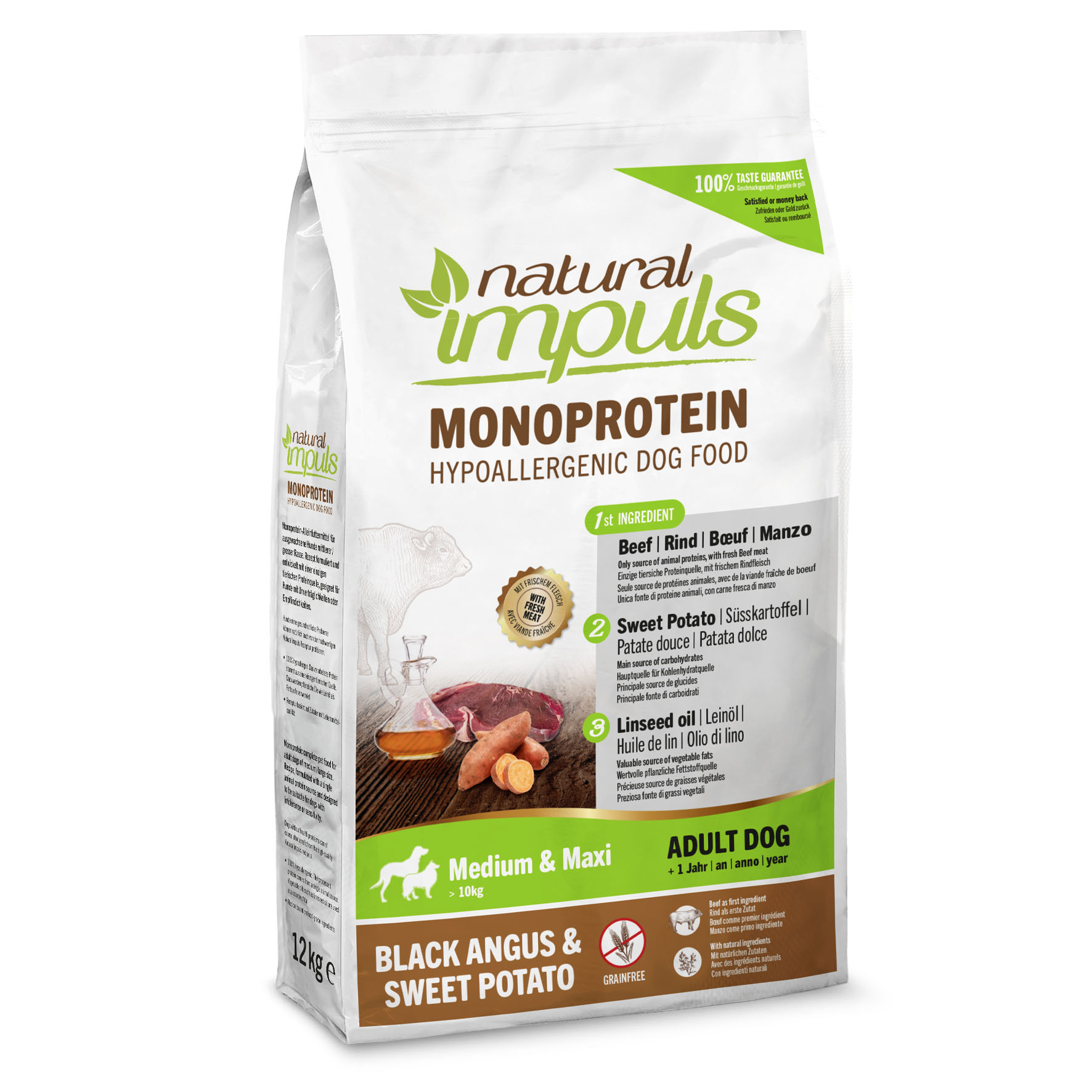 Natural Impuls Adult Medium & Maxi - Black Angus & patates douces, 12 kg