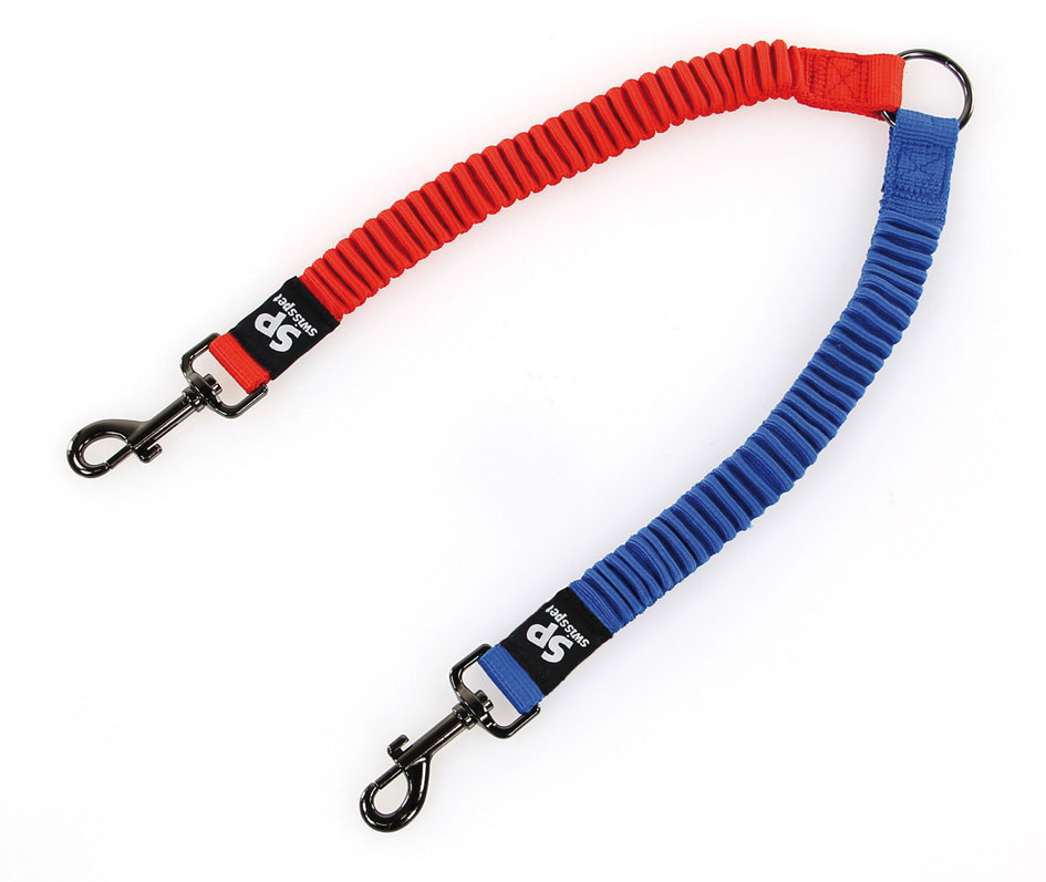 swisspet laisse double raccord avec amortisseur de choc, rouge/bleu 25/35cm