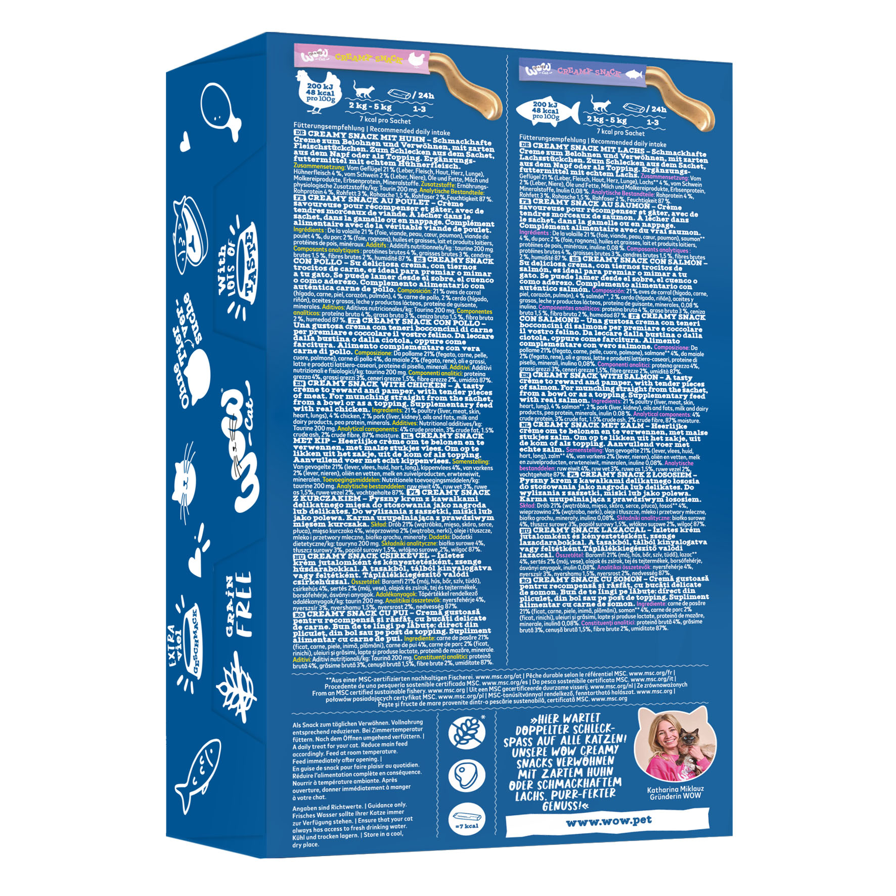 WOW CAT Creamy Multipack 24x15g mit Huhn & Lachs