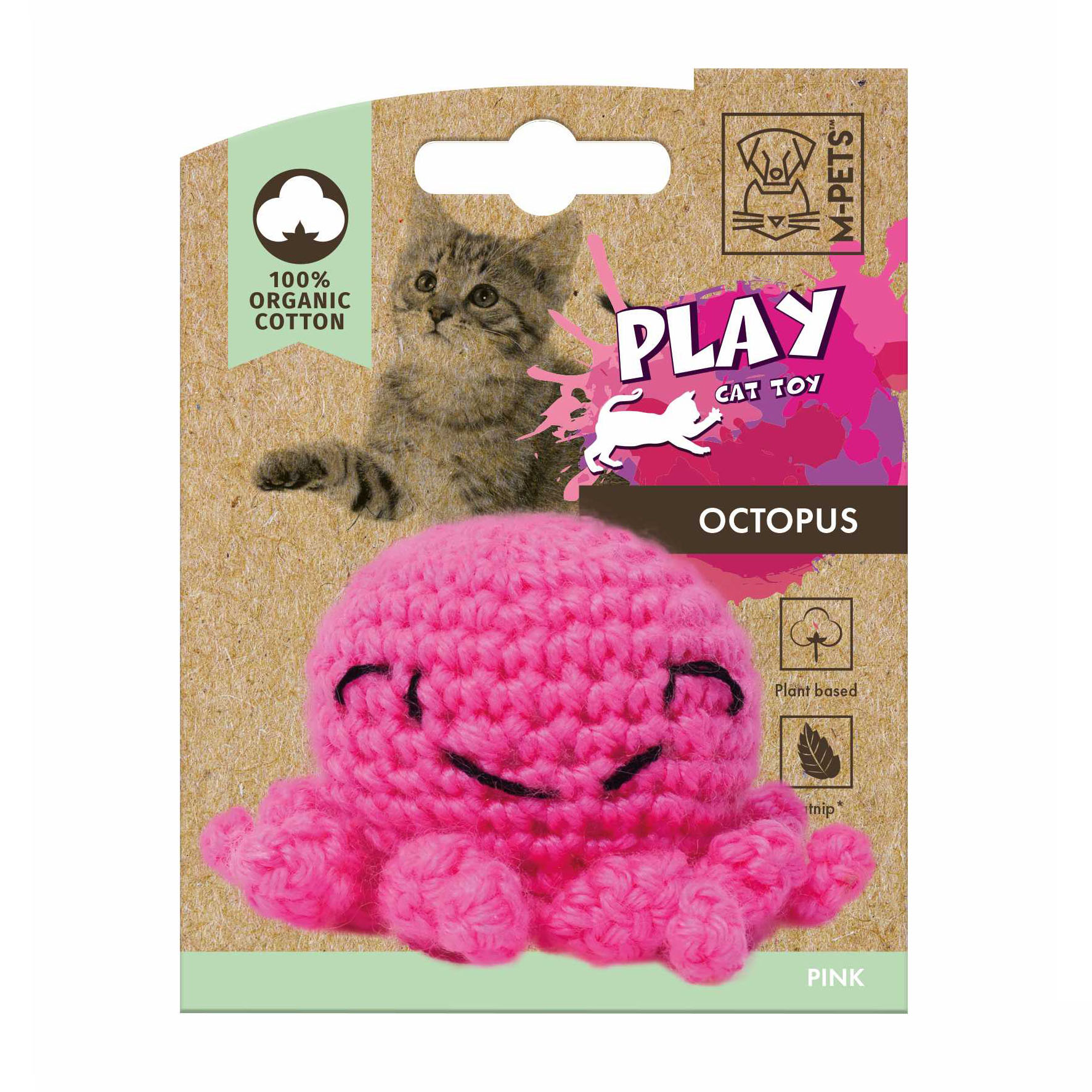 M-Pets Jouet pour chats Pieuvre, coton bio : 7,5x7,5x5,5cm