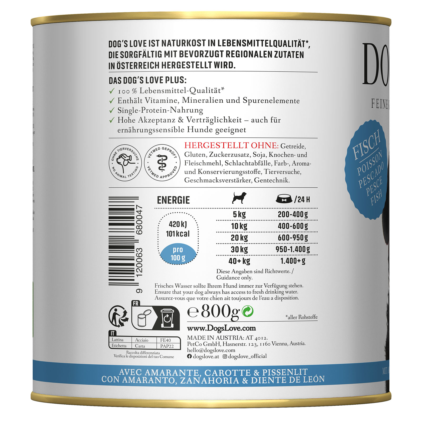 Dog‘s Love Classic Adult Fisch, Amaranth, Karotte & Löwenzahn, 800g Dog‘s Love Classic Adult Fisch, Amaranth, Karotte & Löwenzahn, 800g