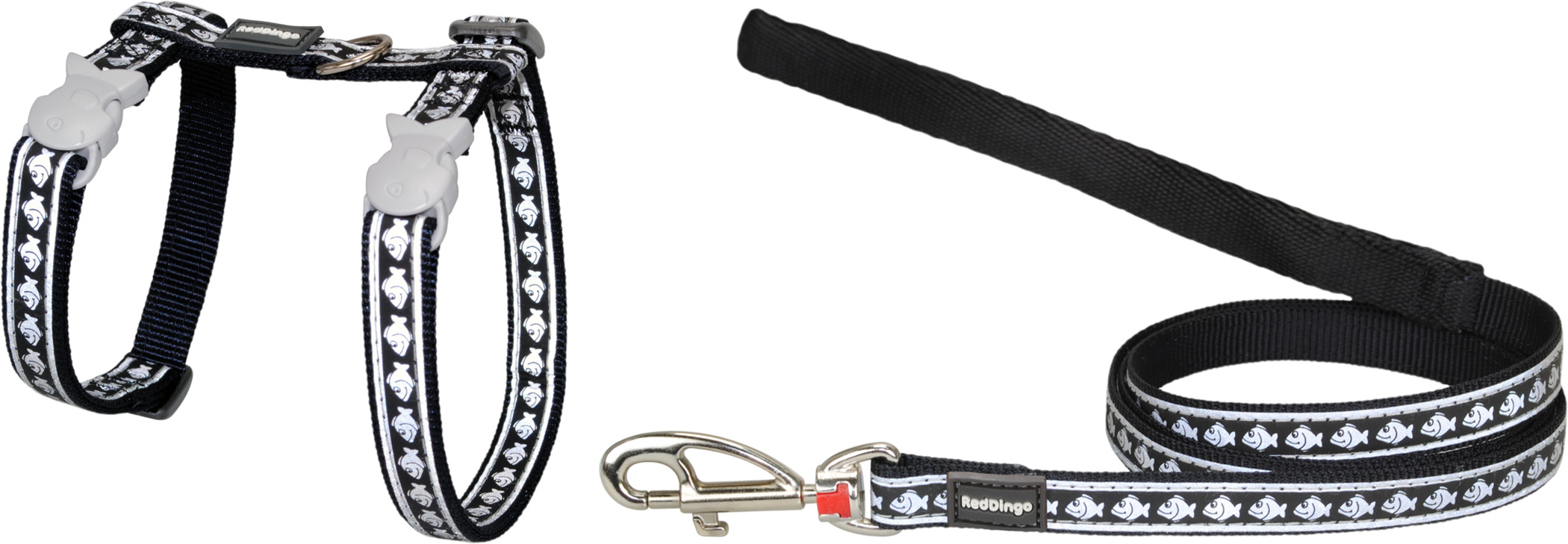 RedDingo Geschirr und Leine Reflective Fisch Schwarz - XS