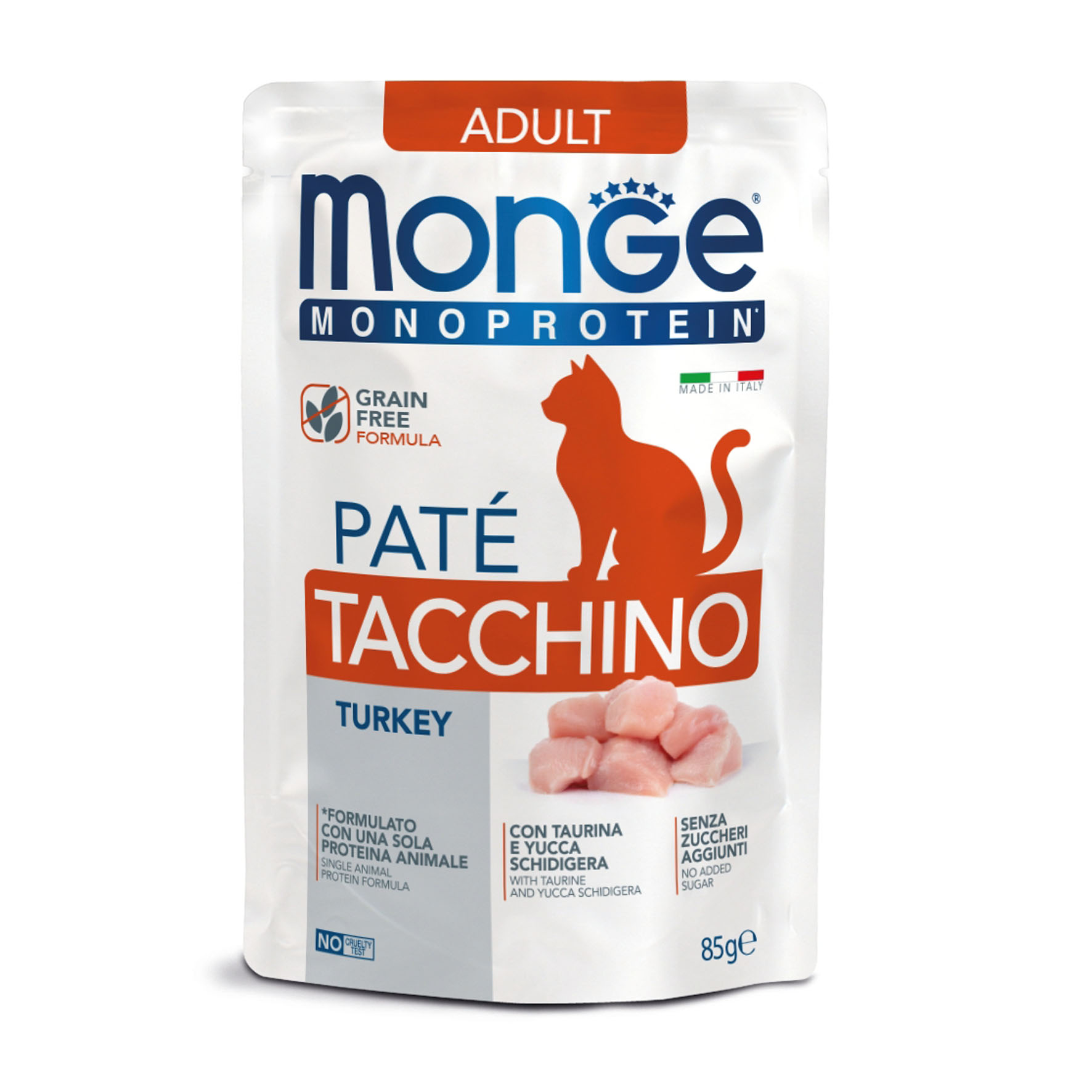 Monge Cat Adult – Truthahn-Pastete, Nassfutter für Katzen, 85g