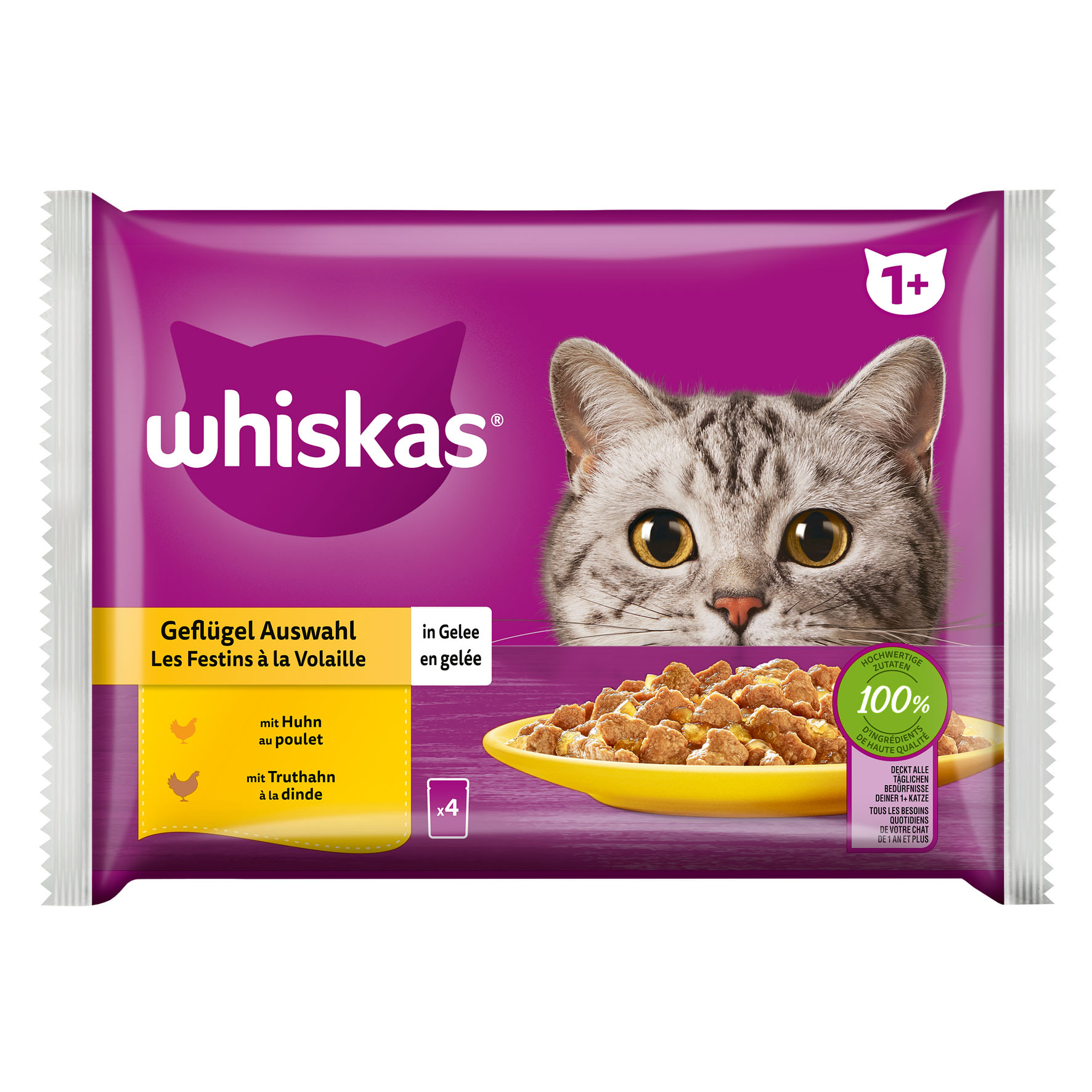Whiskas Adult 1+ Geflügel Auswahl in Gelee, 4x85g