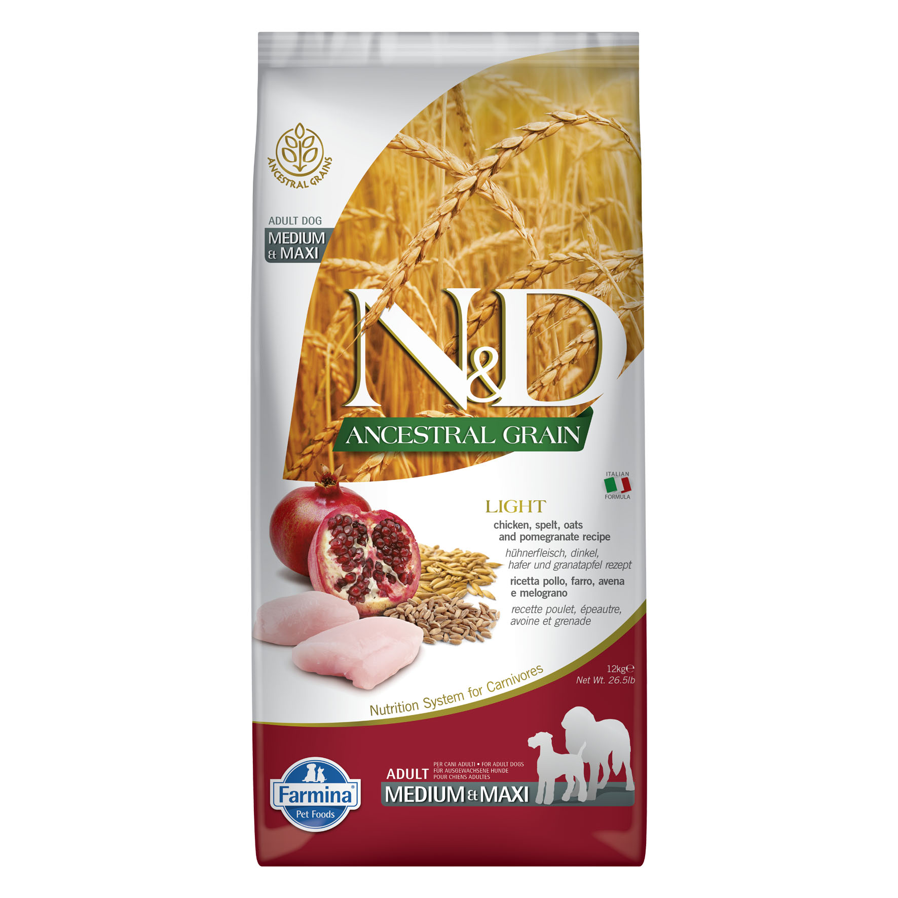 Farmina Light Med/Max Poulet, epeautre, avoine & grenade, 12kg