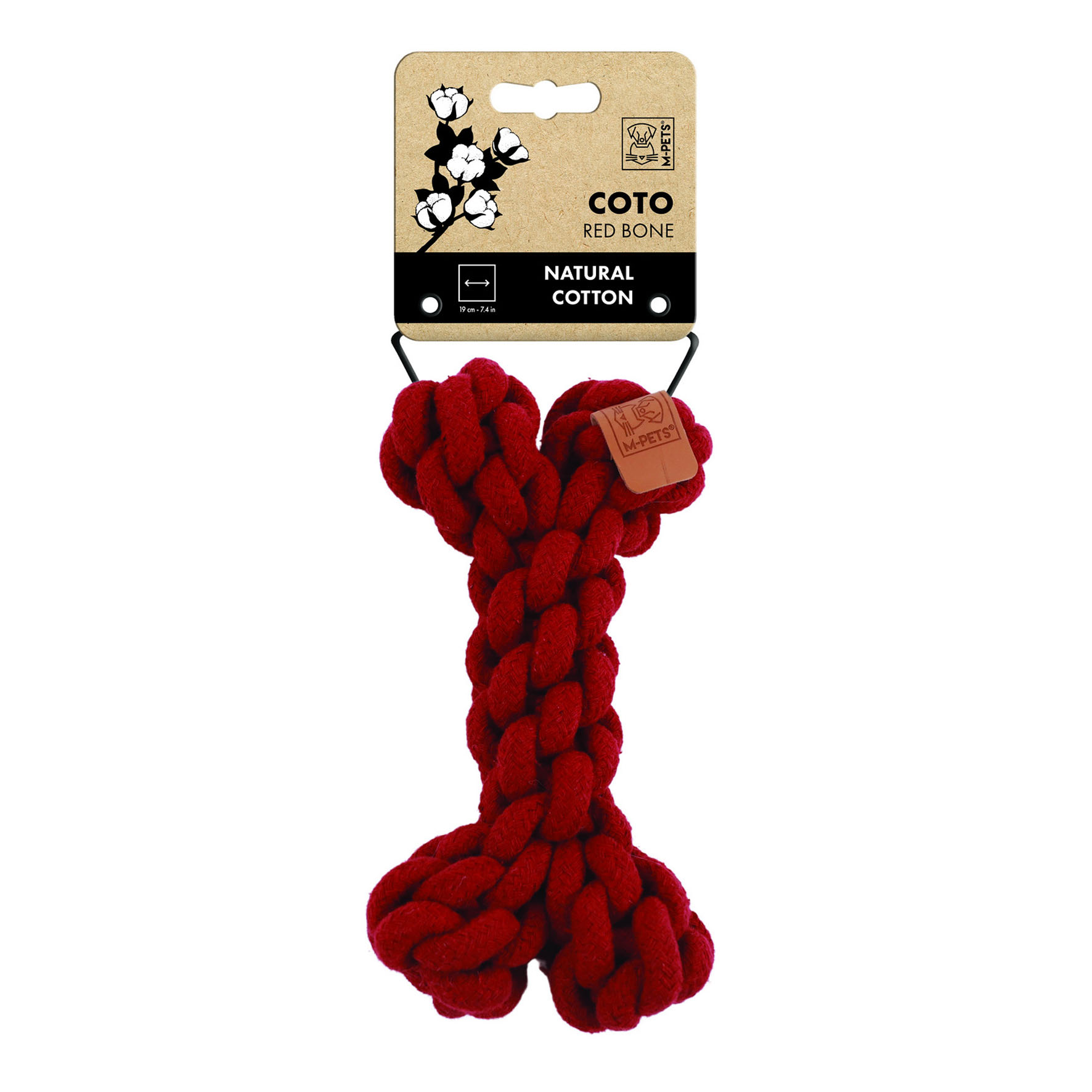 Jouet naturel pour chien M-Pets « Knotenbone » en coton, L = 19 cm, rouge