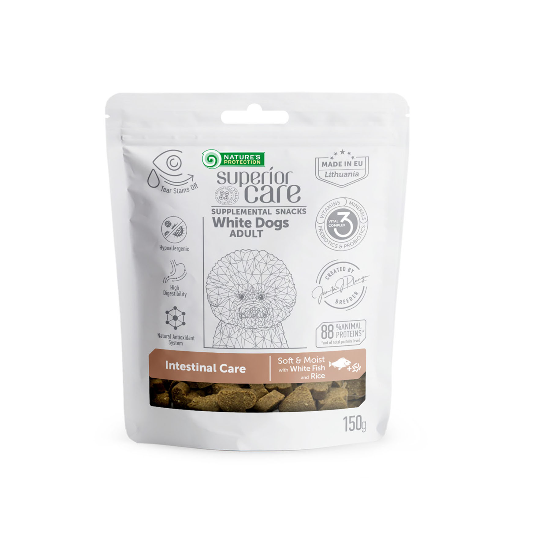 Superior Care Functional-Snacks, White Dogs Adult Intestinal Care au poisson blanc, 150 g