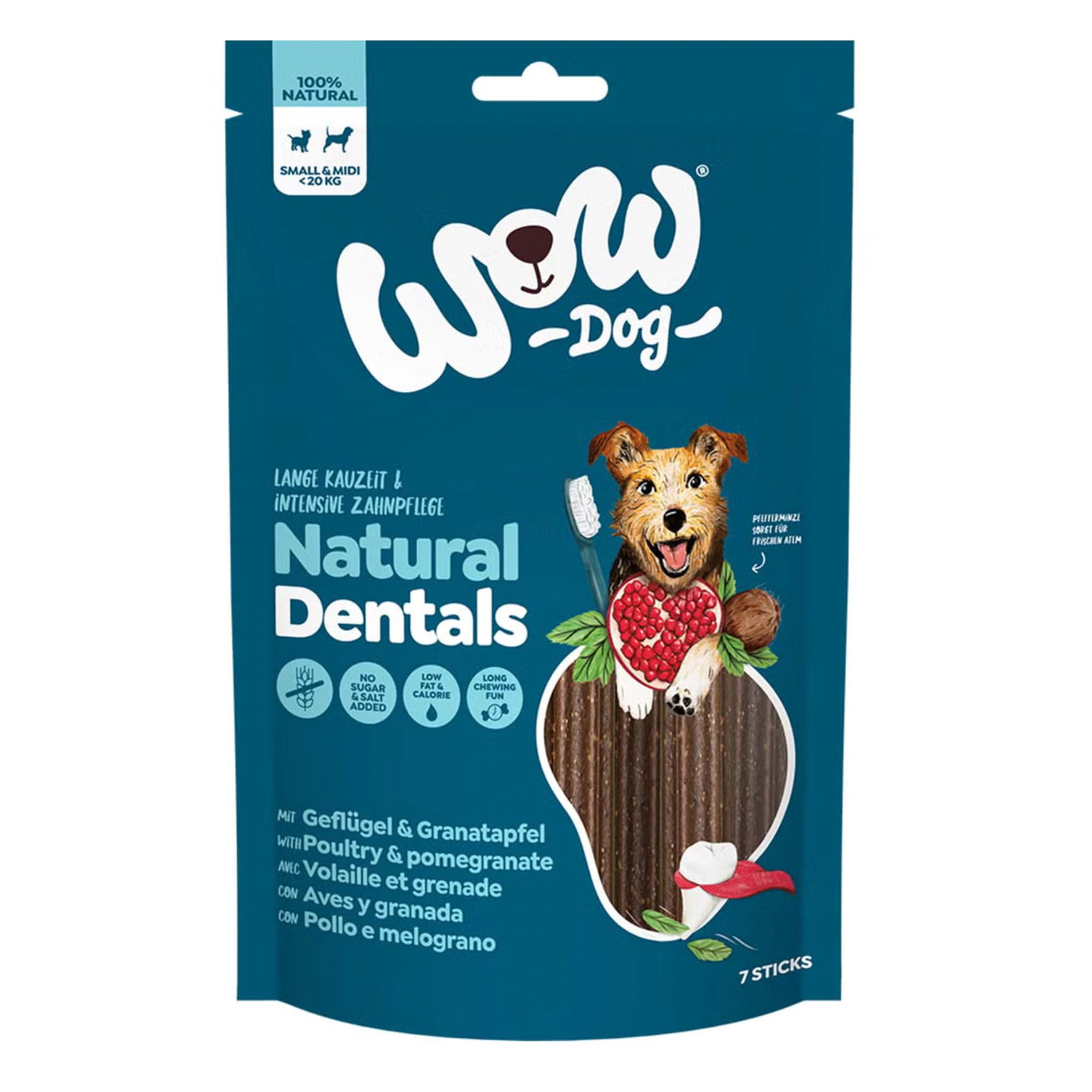 WOW Natural Dentals, S & M - Volaille & Grenade, bâtonnets dentaires pour chiens, 195 g