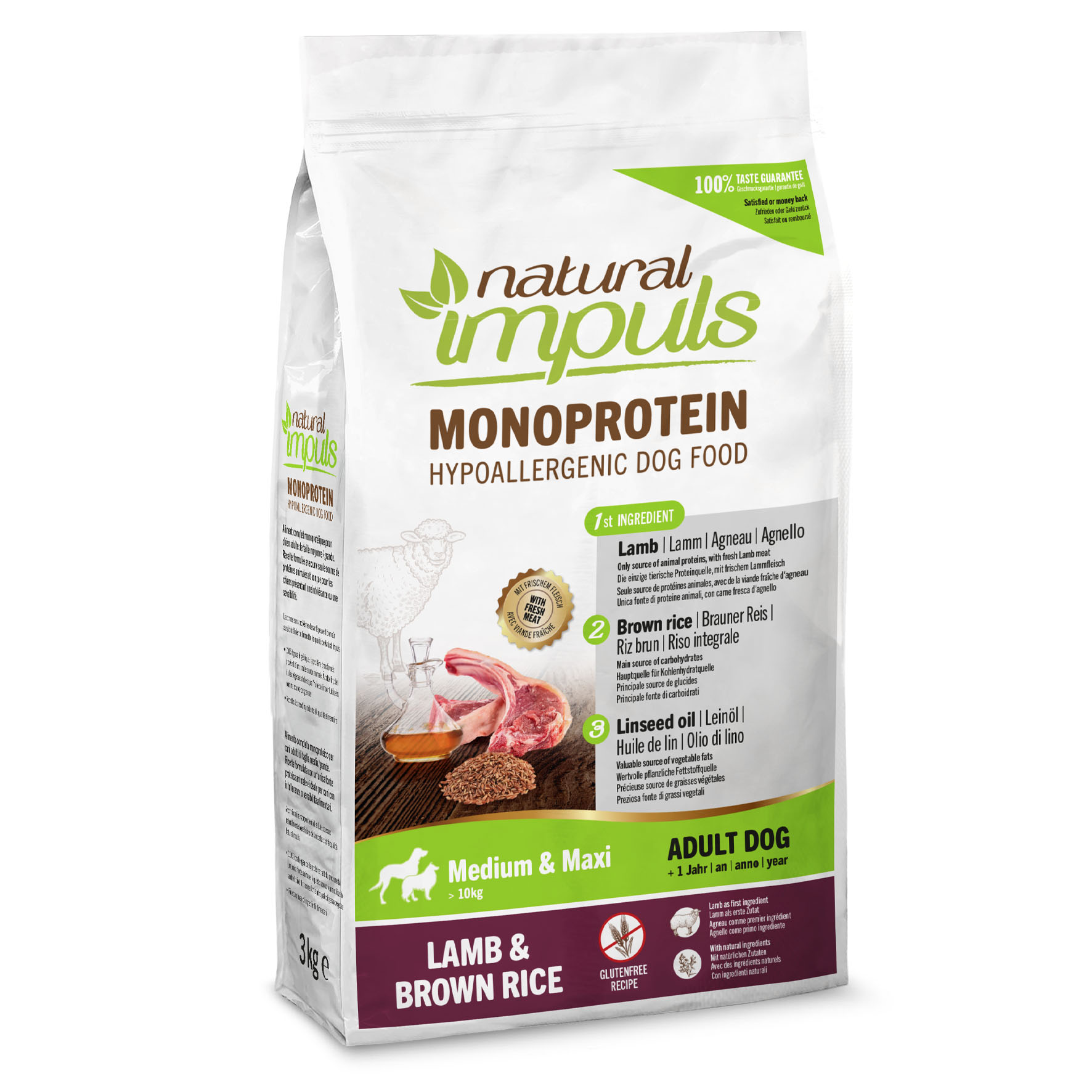 Natural Impuls Adult Medium & Maxi - Agneau & riz brun, 3 kg