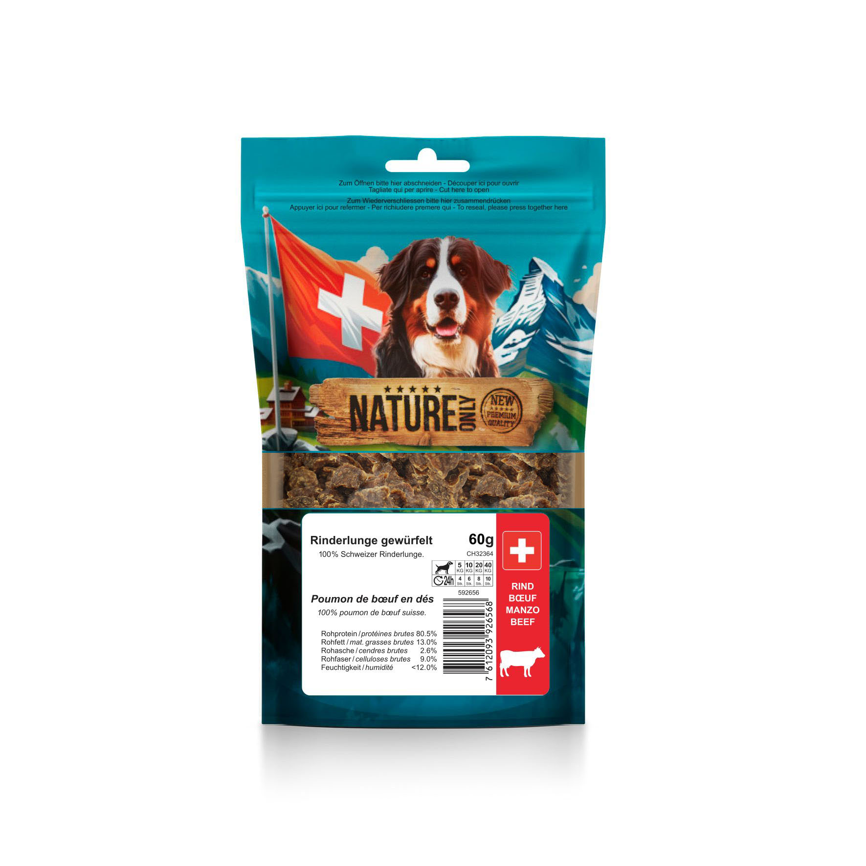 NatureOnly Rinderlunge gewürfelt, 60g