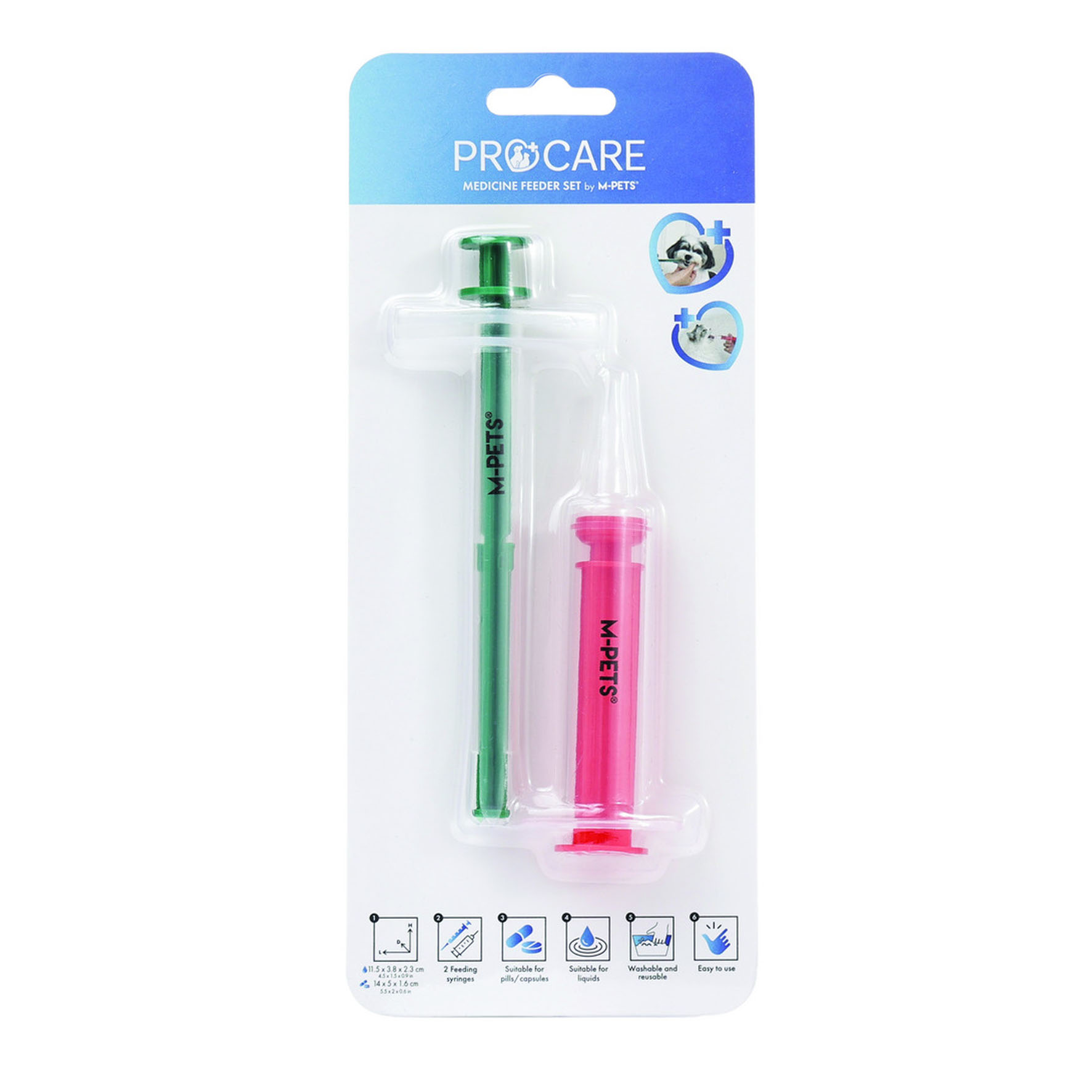 Kit de seringues M-Pets pour chiens et chats – pour liquides et comprimés, rouge/vert