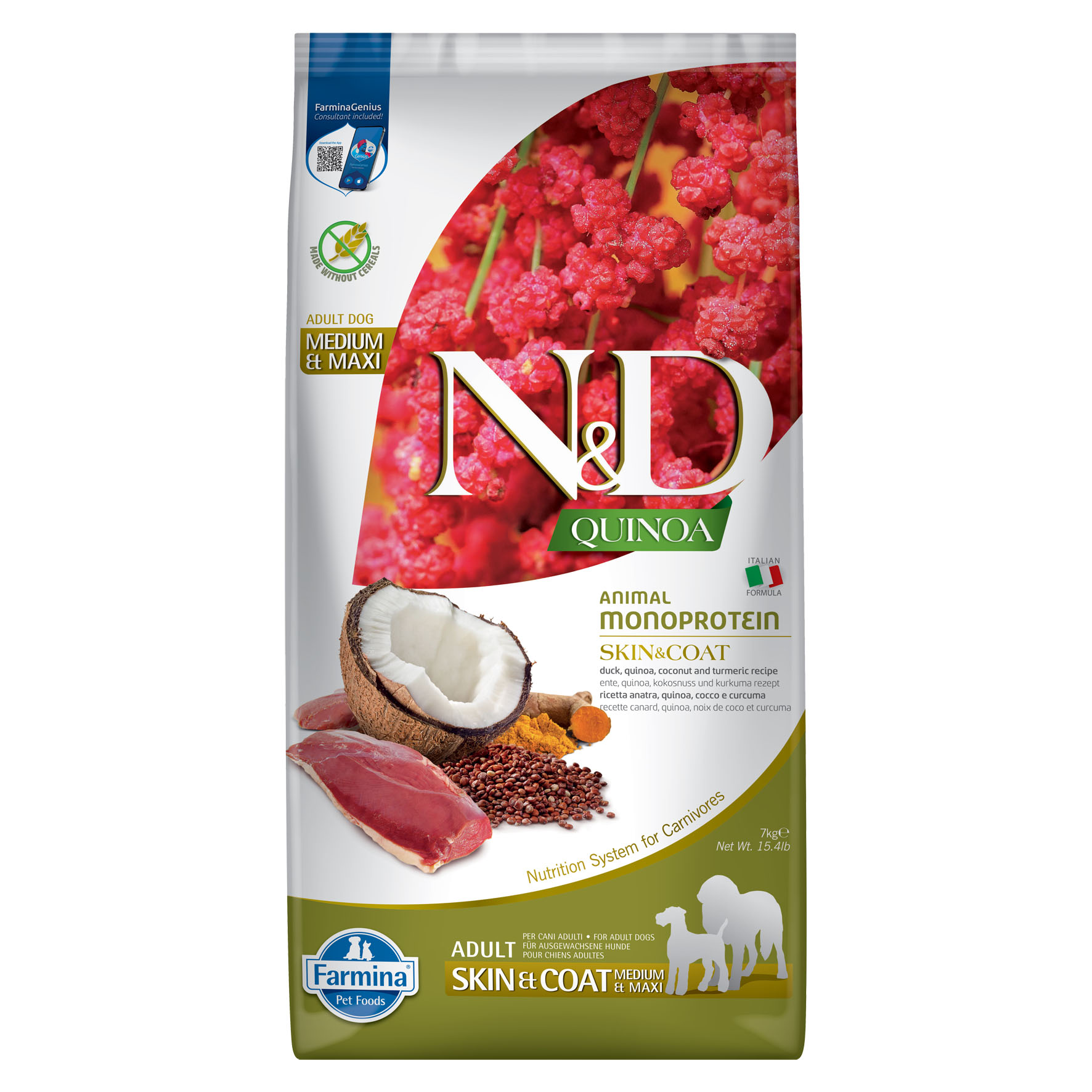 Farmina N&D Quinoa Medium/Maxi Skin&Coat Ente, 7kg