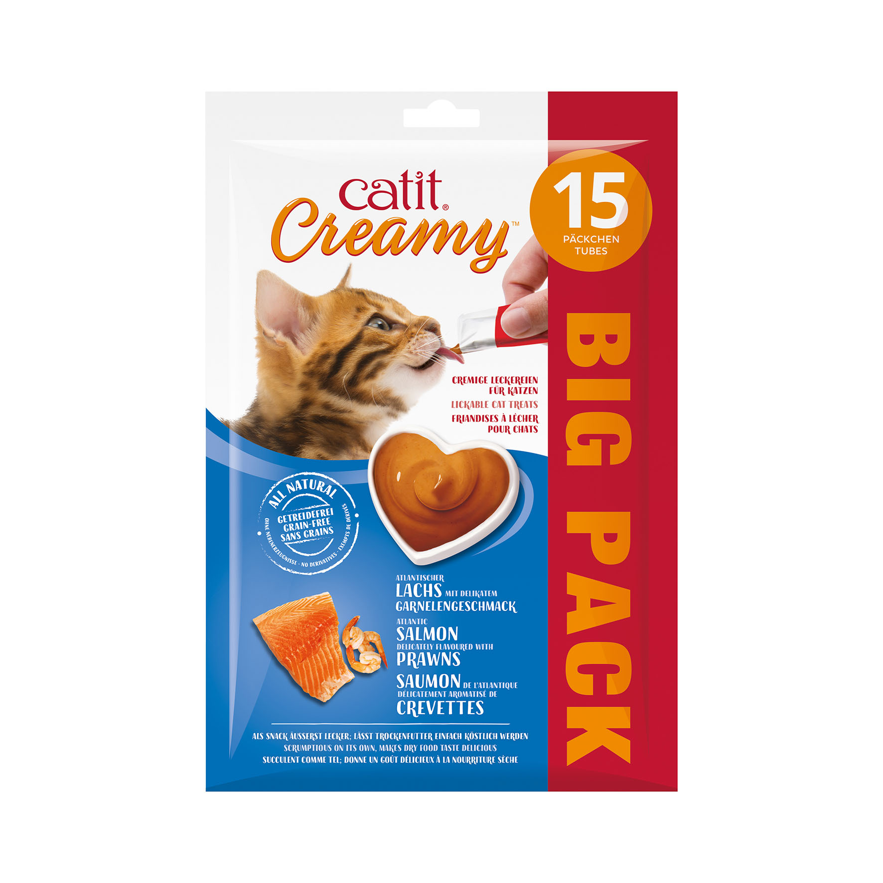 Catit Creamy - Saumon & Crevettes BIG PACK, friandise pour chat, 15 × 10 g