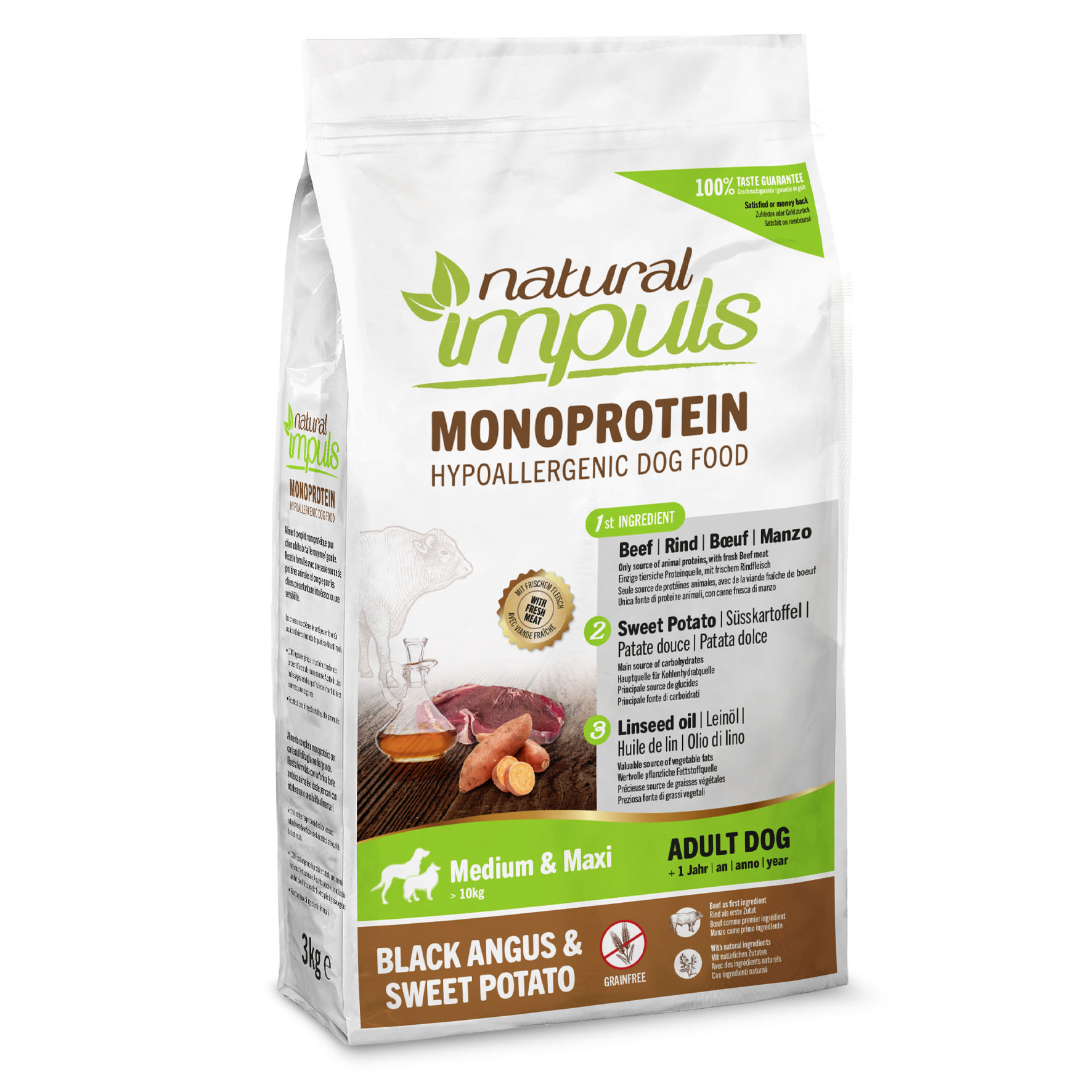 Natural Impuls Adult Medium & Maxi - Black Angus & patates douces, 3 kg