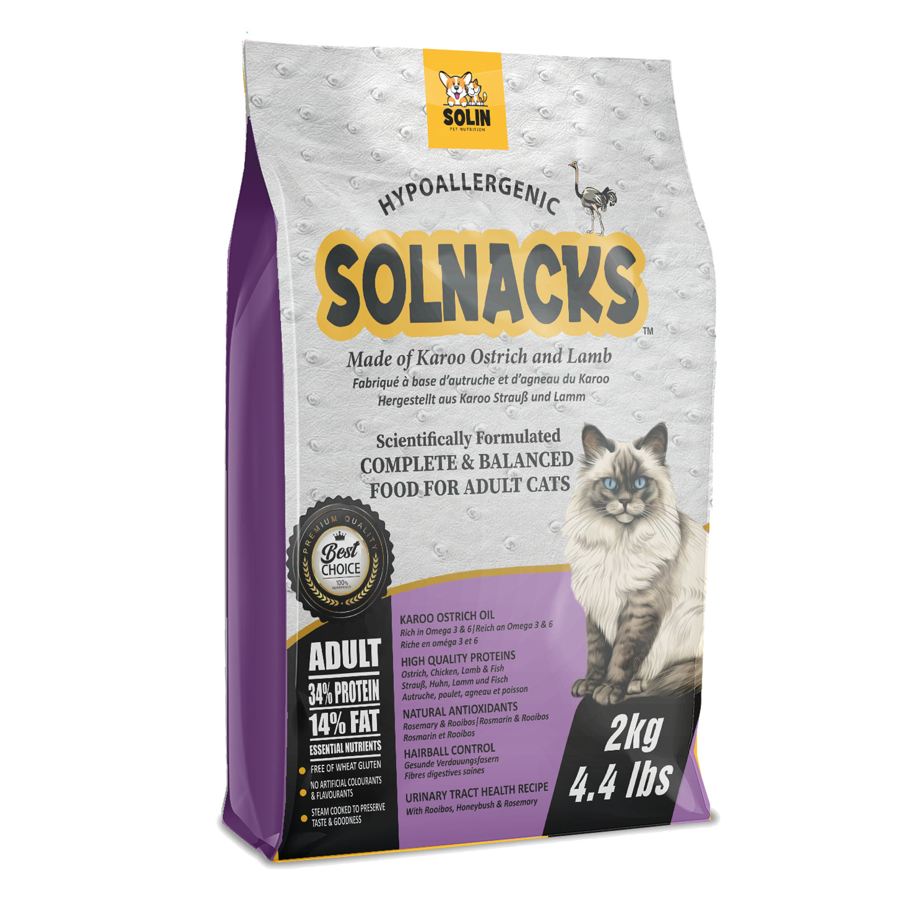SOLNACKS Cat Adult avec autruche, 2 kg