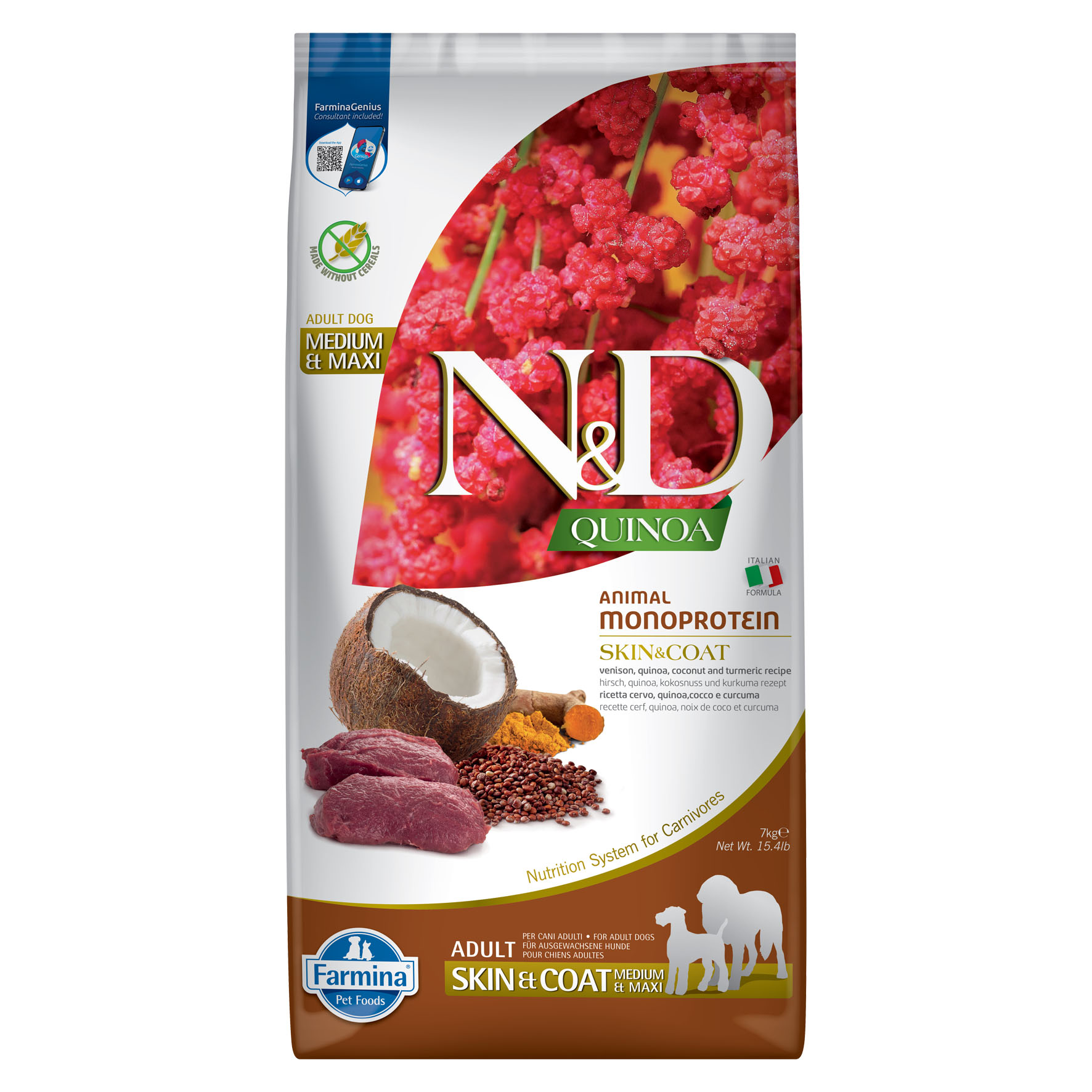 Farmina N&D Quinoa Medium/Maxi Skin&Coat Hirsch & Kokosnuss, 7kg