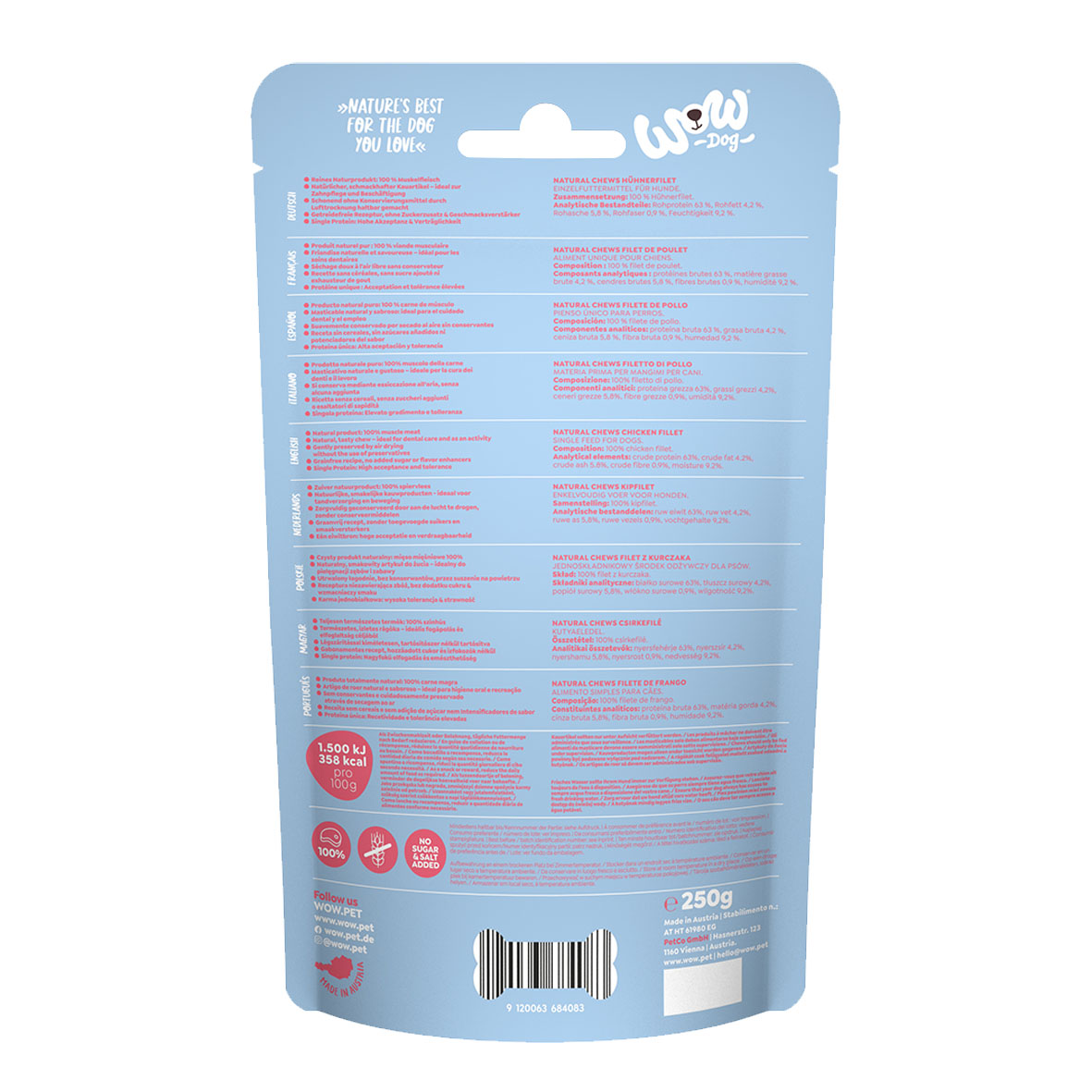 WOW Natural Chews filet de poulet séché, 250g