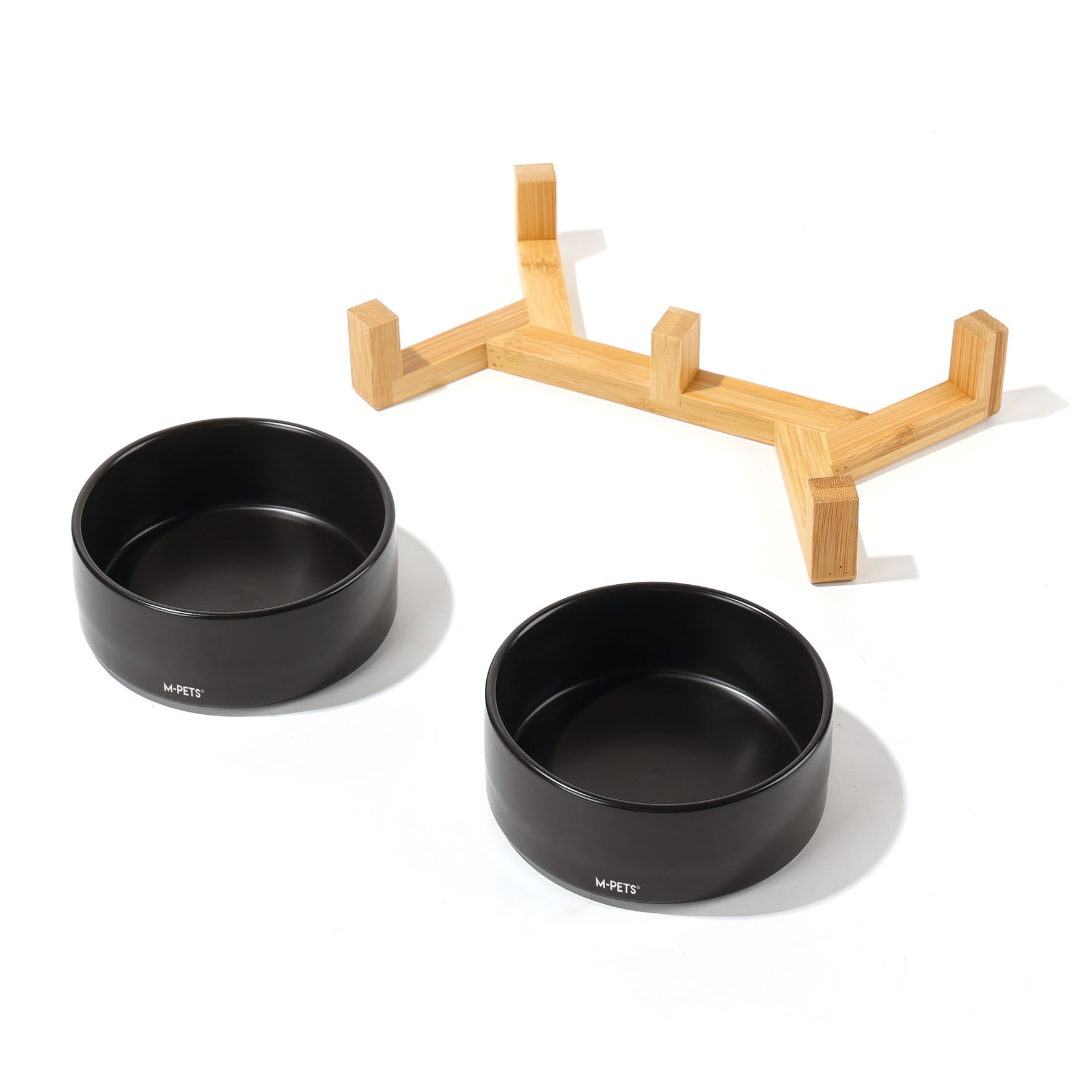 M-Pets Keramik-Doppelnapf mit Halterung, schwarz M: ø=13cmxH=5cm, 2x350ml