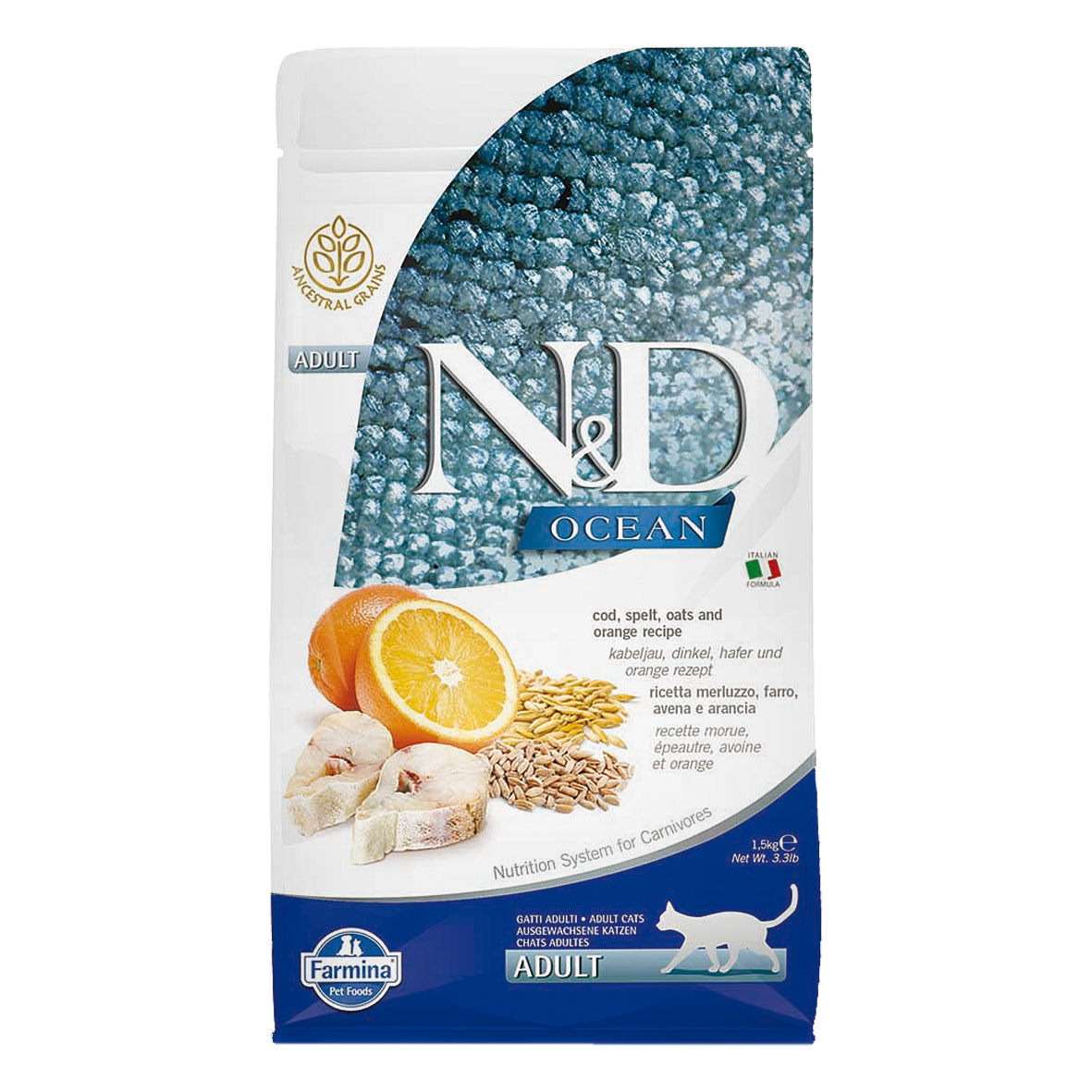 Farmina N&D Cat Ocean Adult Kabeljau&Dinkel&Hafer&Orange 1,5kg