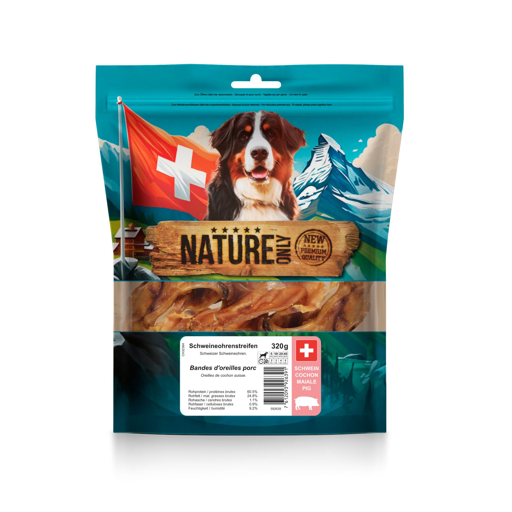 NatureOnly Schweineohrenstreifen, 320g
