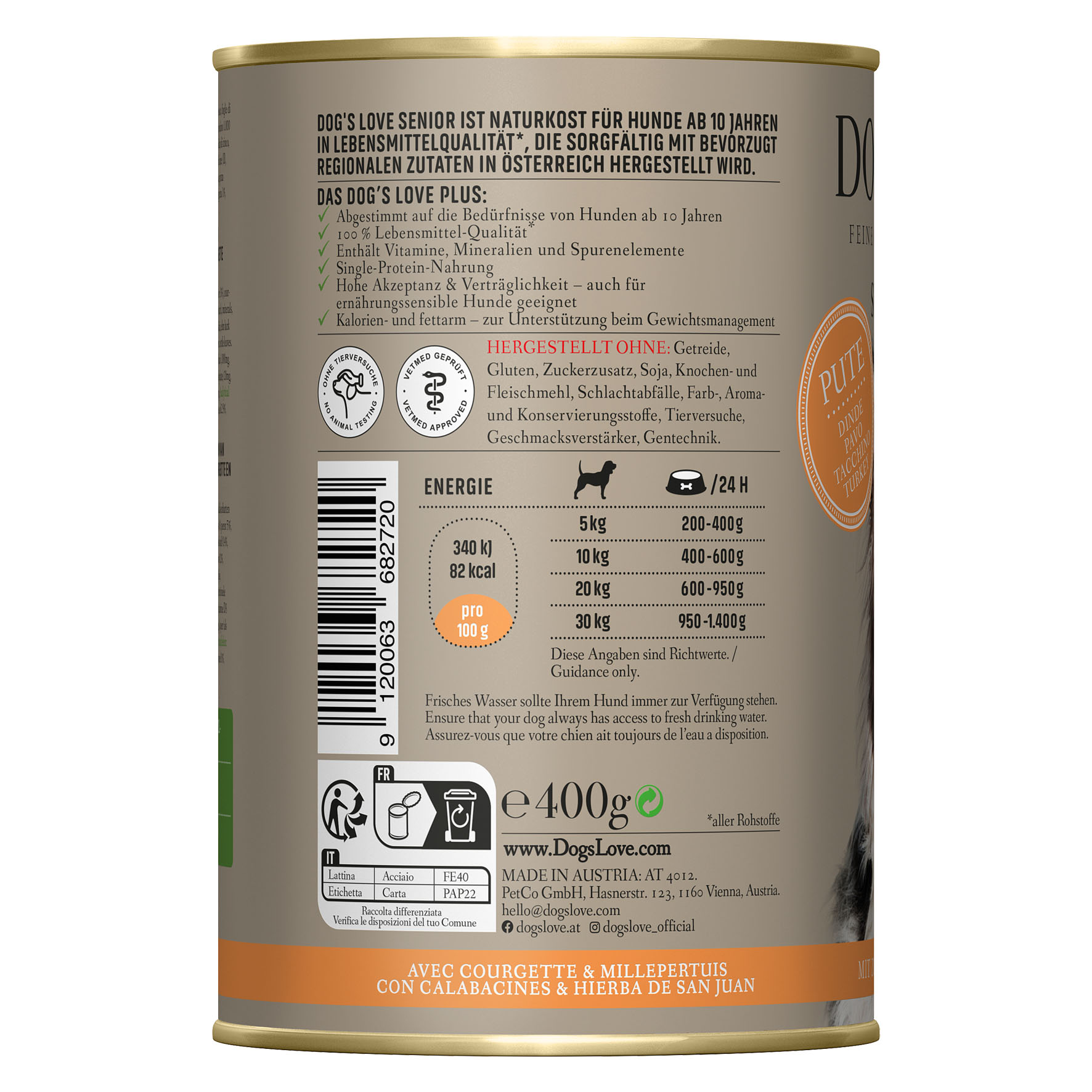 Dog‘s Love Senior Truthahn, Zucchini & Johanniskraut, 400g