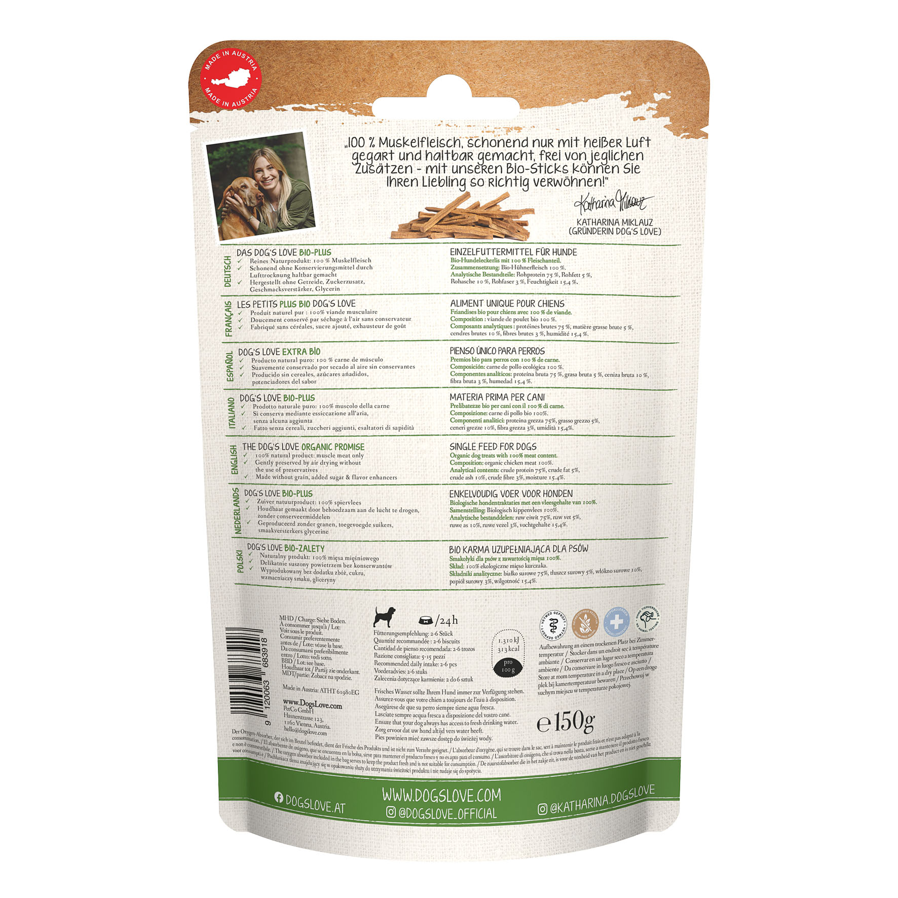 Dog's Love Sticks 100% Bio Soft Snack avec poulet, 150g