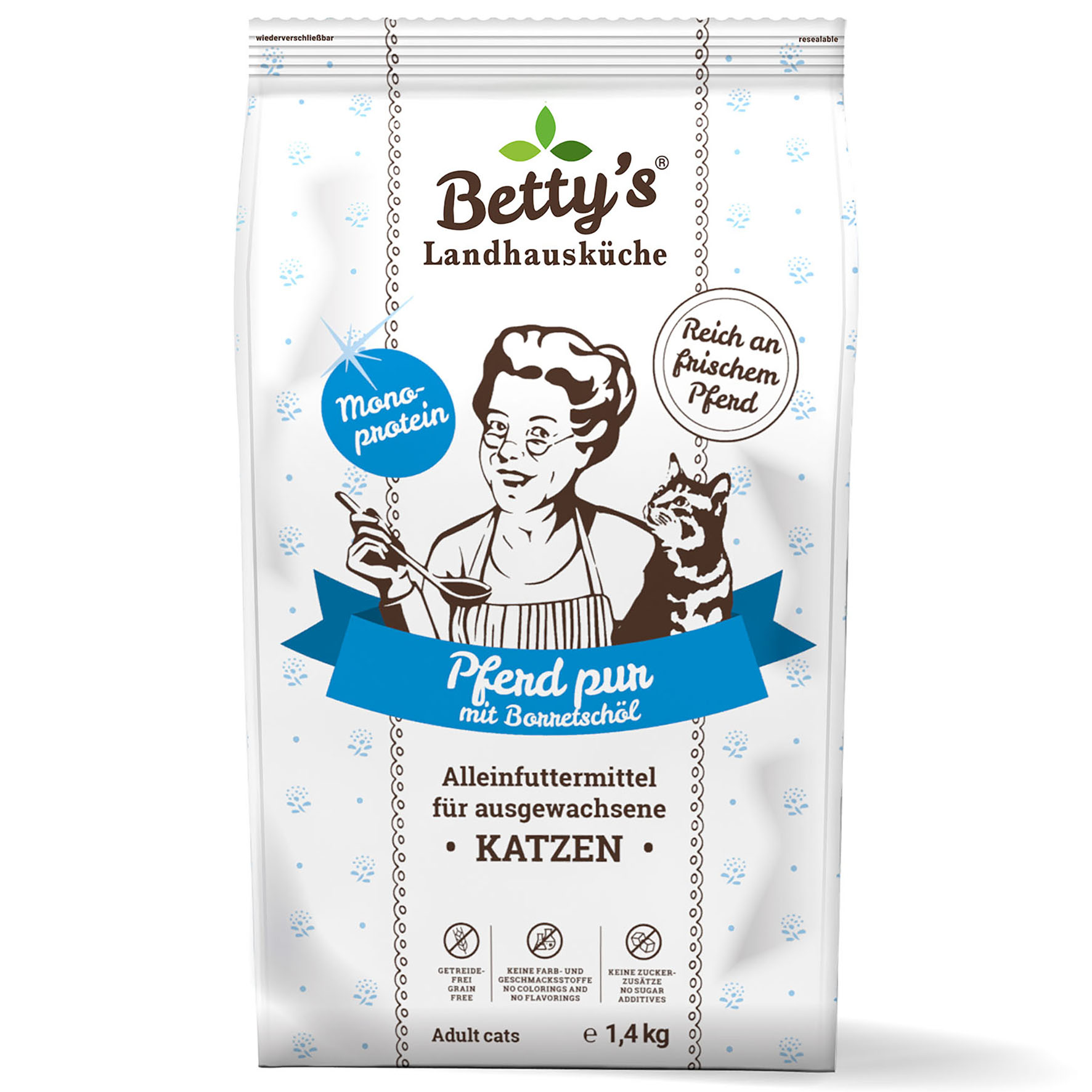 Betty's Landhausküche Adult - Solo Cavallo & Olio di borragine, croccantini per gatti, 1,4 kg