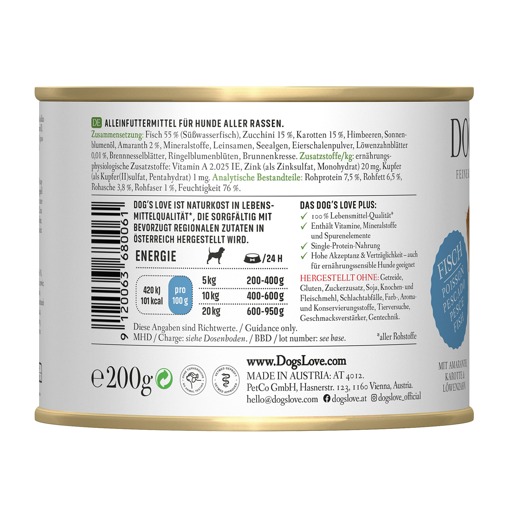 Dog‘s Love Classic Adult Fisch, Amaranth, Karotte & Löwenzahn, 200g