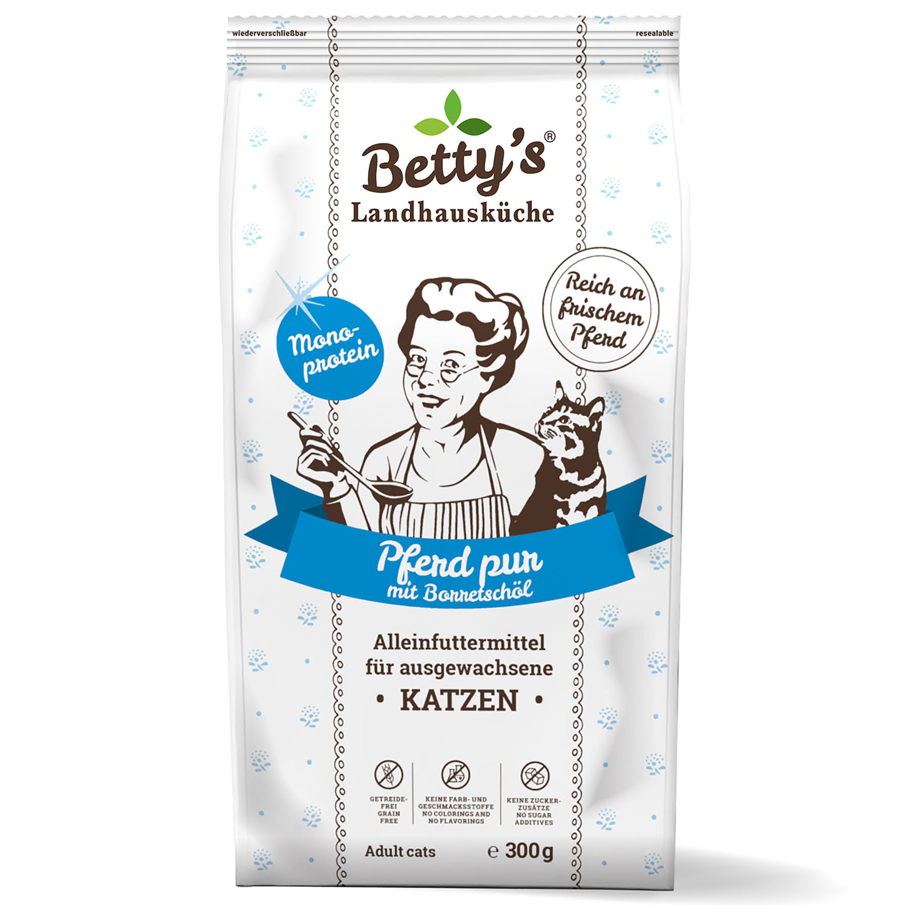 Betty's Landhausküche Adult - Pur cheval & huile de bourrache, croquettes pour chats