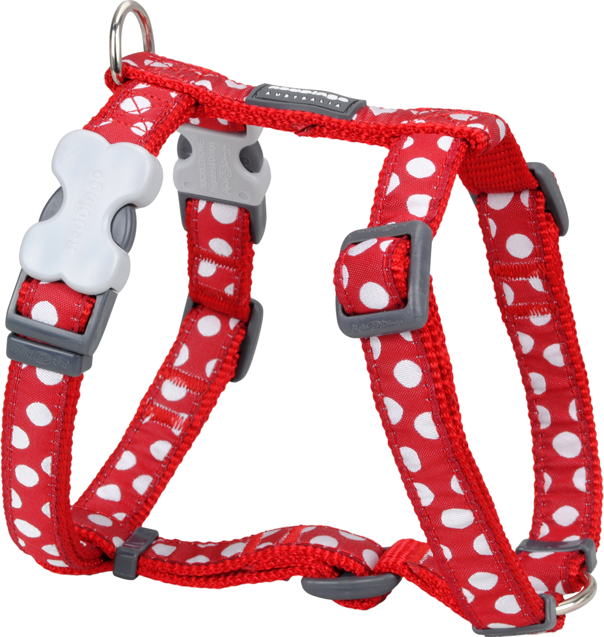 RedDingo harnais White Spots on Red, L: 25mm, cou 46-76, corps 56-80cm