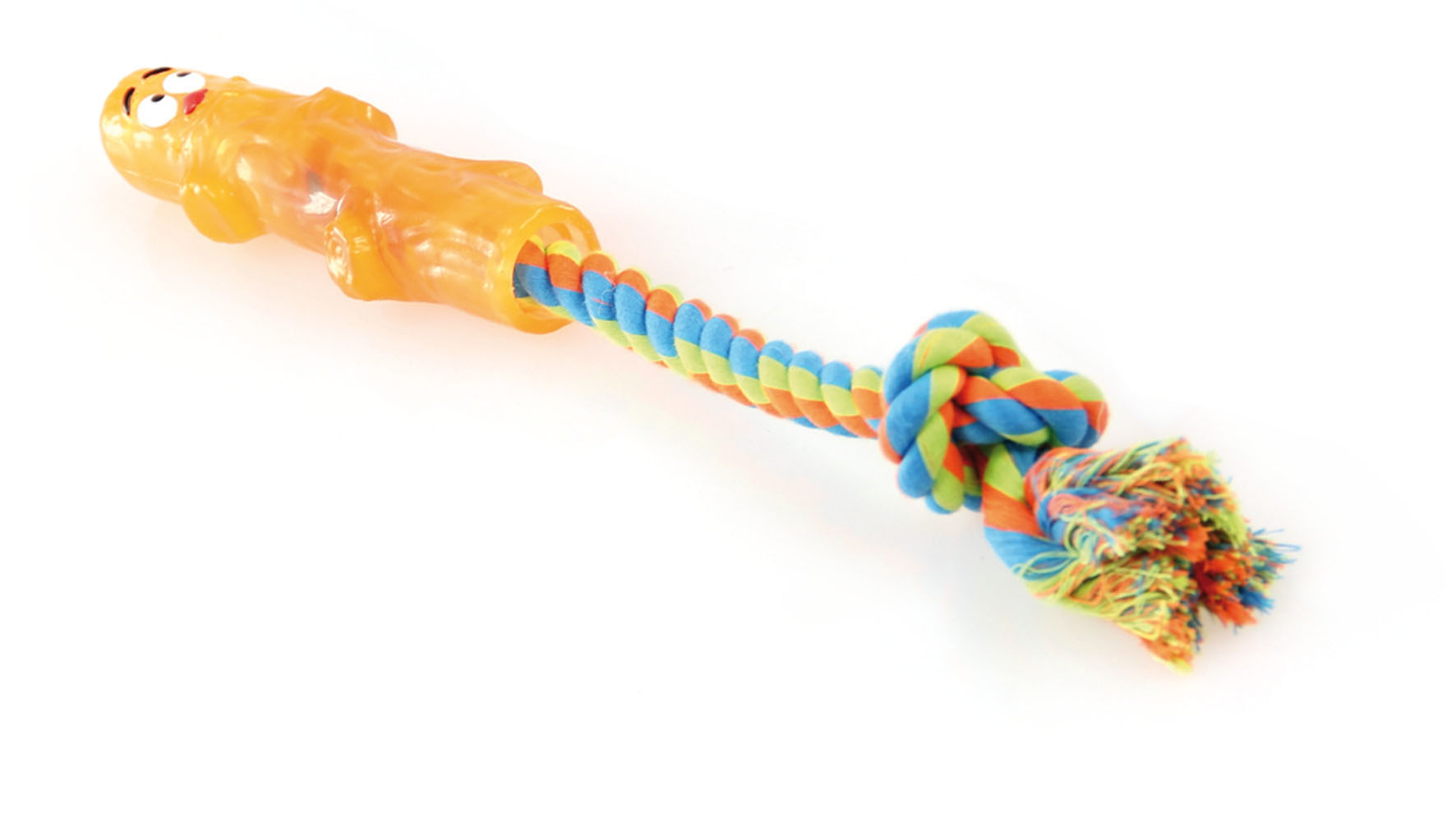swisspet Hundespielzeug Play-Stick mit buntem Seil, orange, 40cm