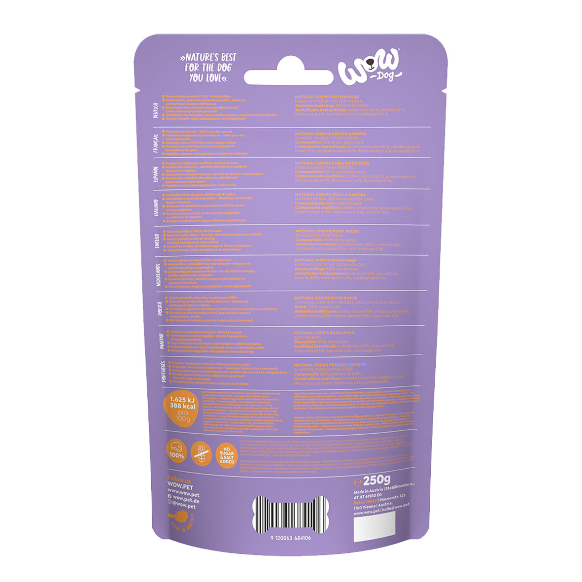 WOW Natural Chews cous de canard, 250g