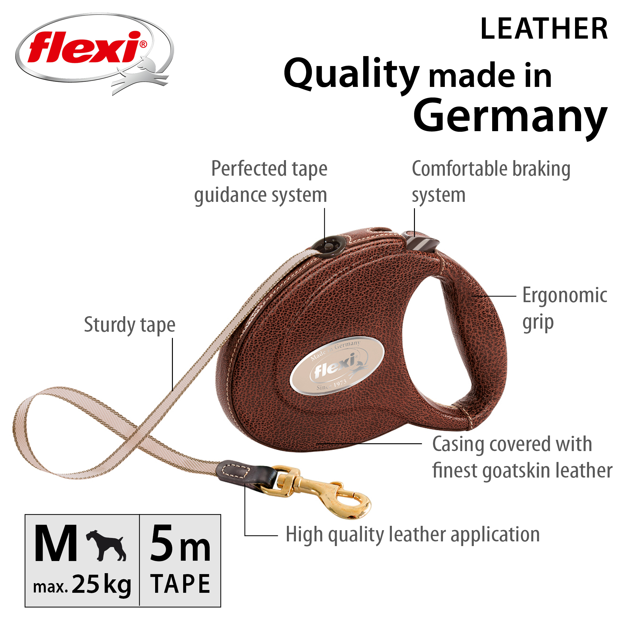Flexi Leather Gurt-Rollleine, dunkelbraun, 5 m