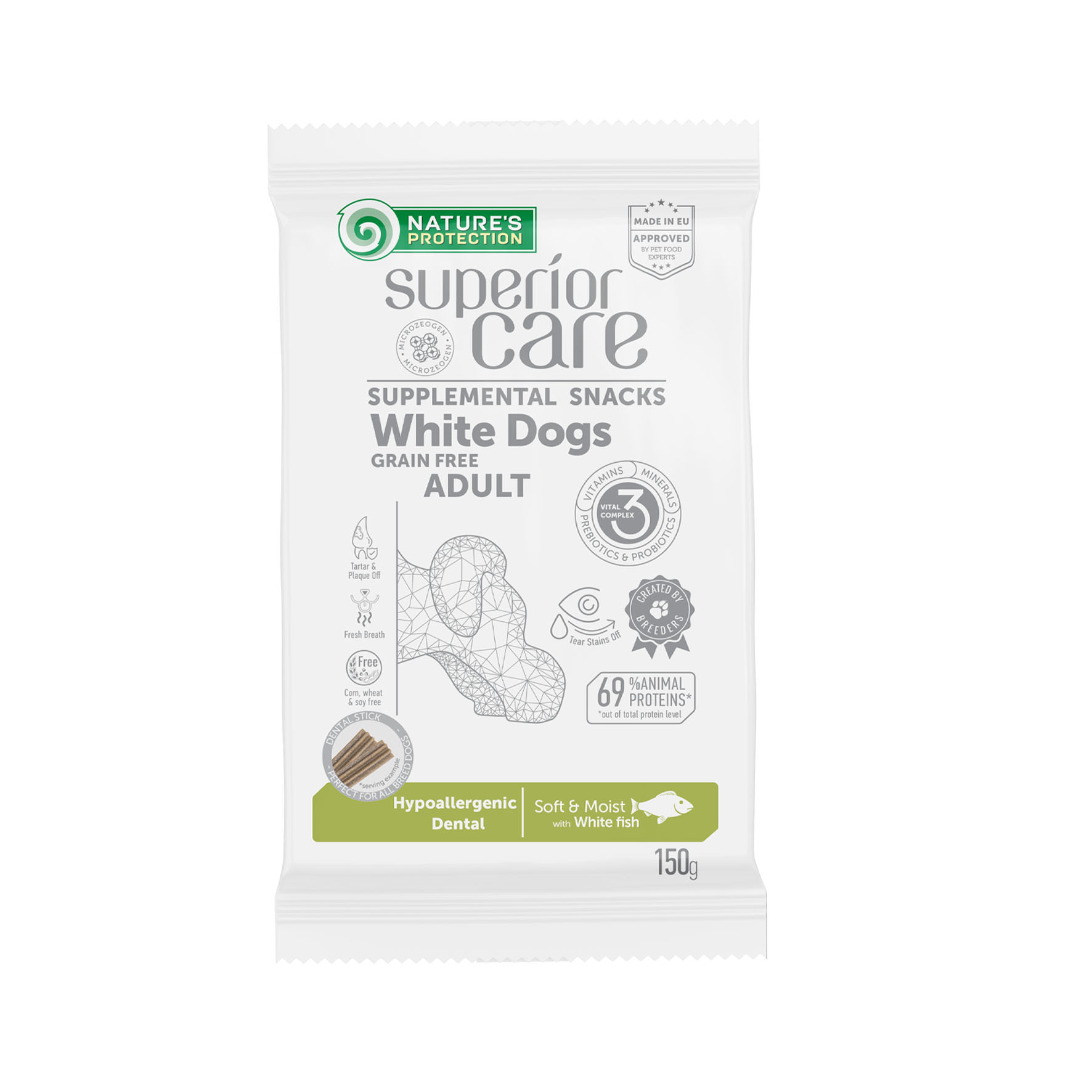 Superior Care Functional-Snacks, White Dogs Hypoallergenic Dental mit Weissfisch, 150g